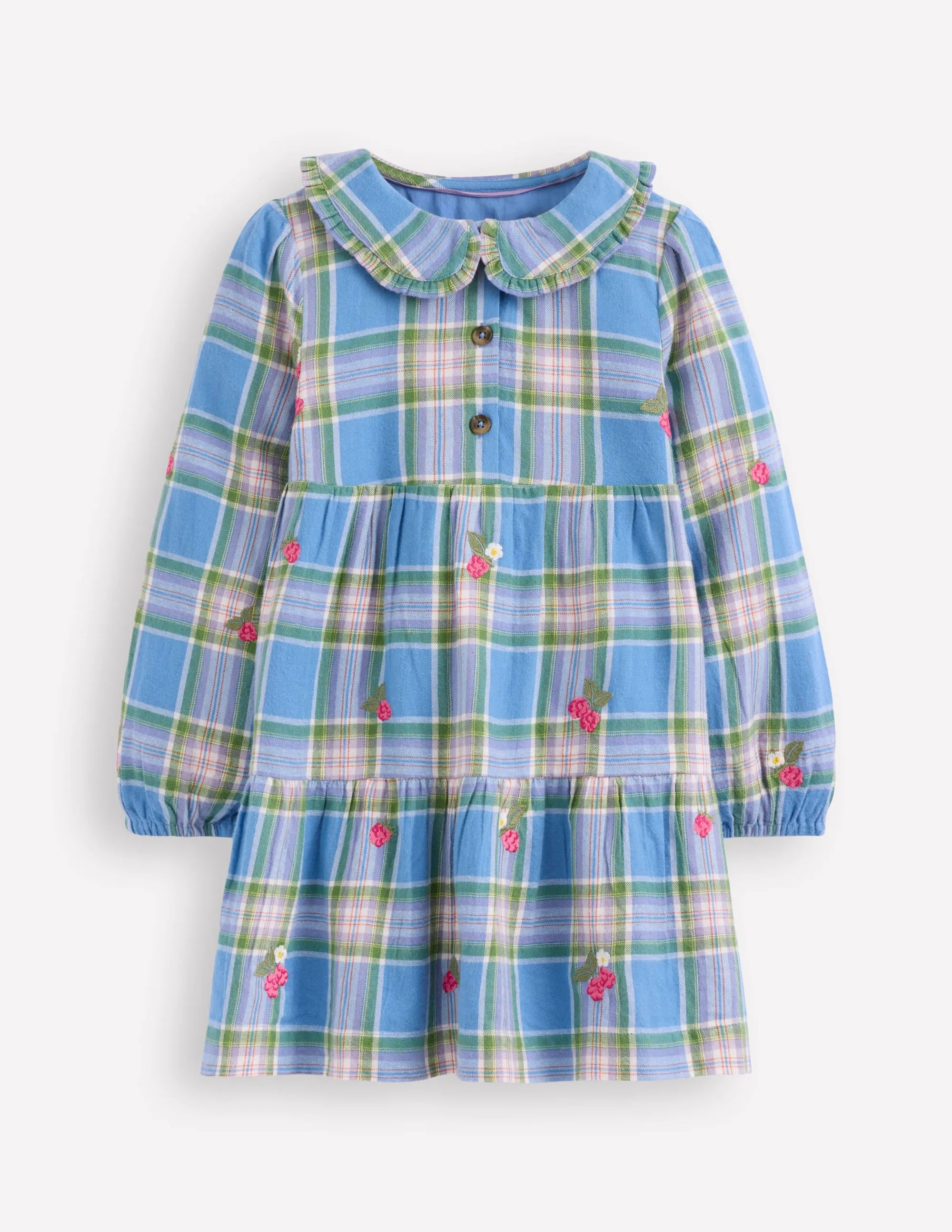 Minna Collared Woven Dress-Peacock Plume Blue Check Quiet Luxury