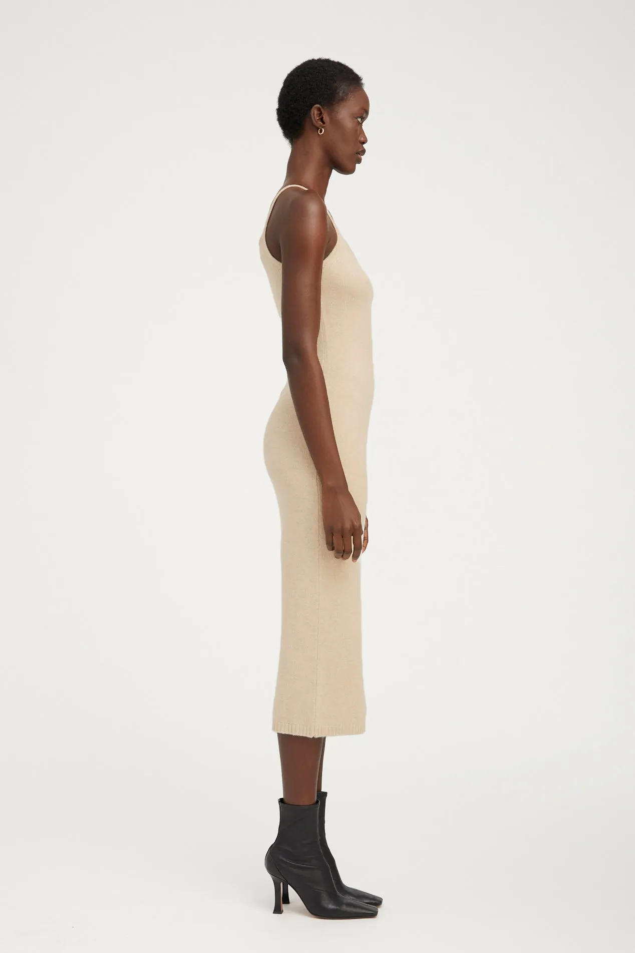 Oat Cashmere Tank Dress Microfiber Material SelfFabric Binding