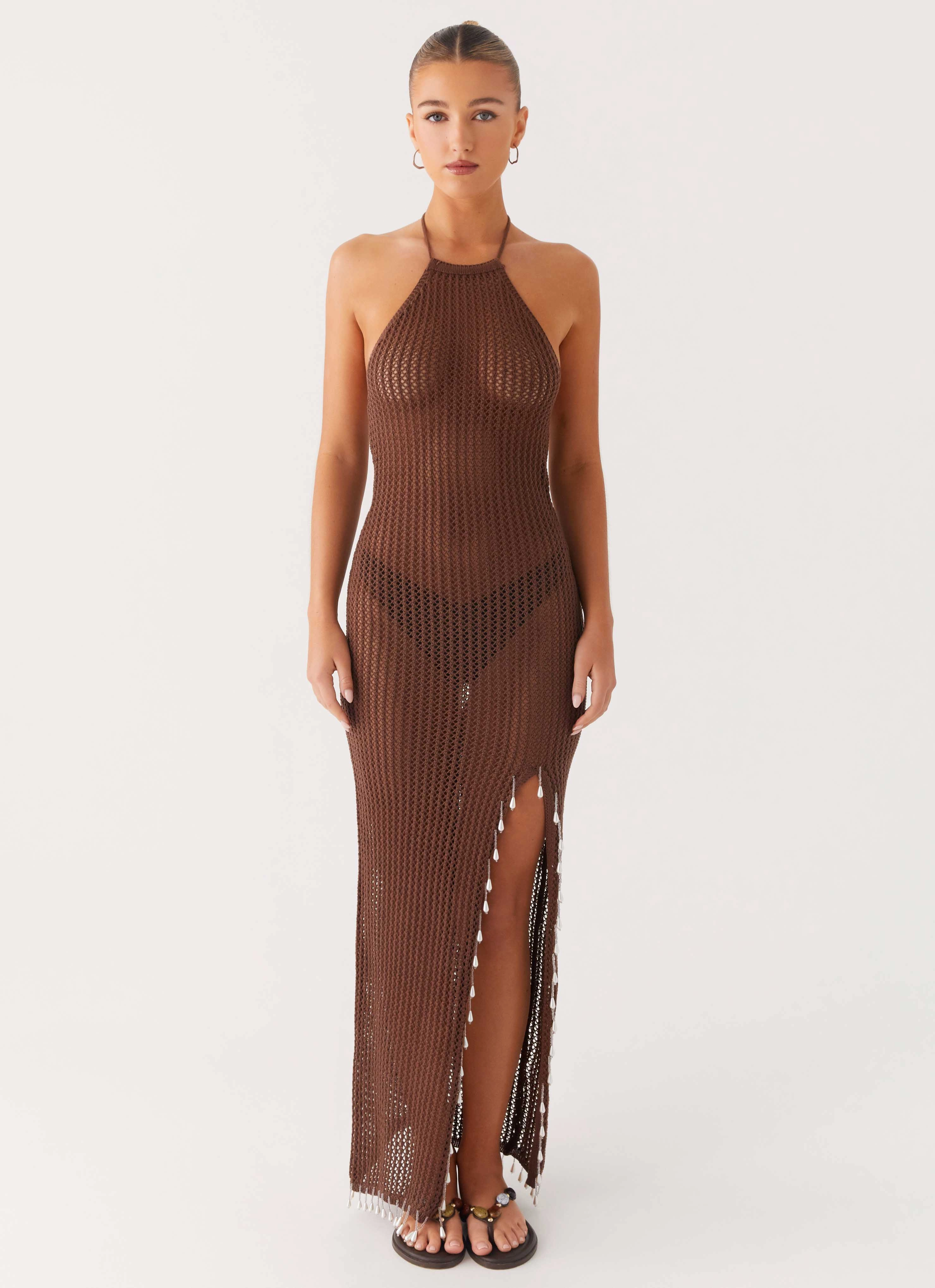 Fennella Beaded Maxi Dress - Chocolate