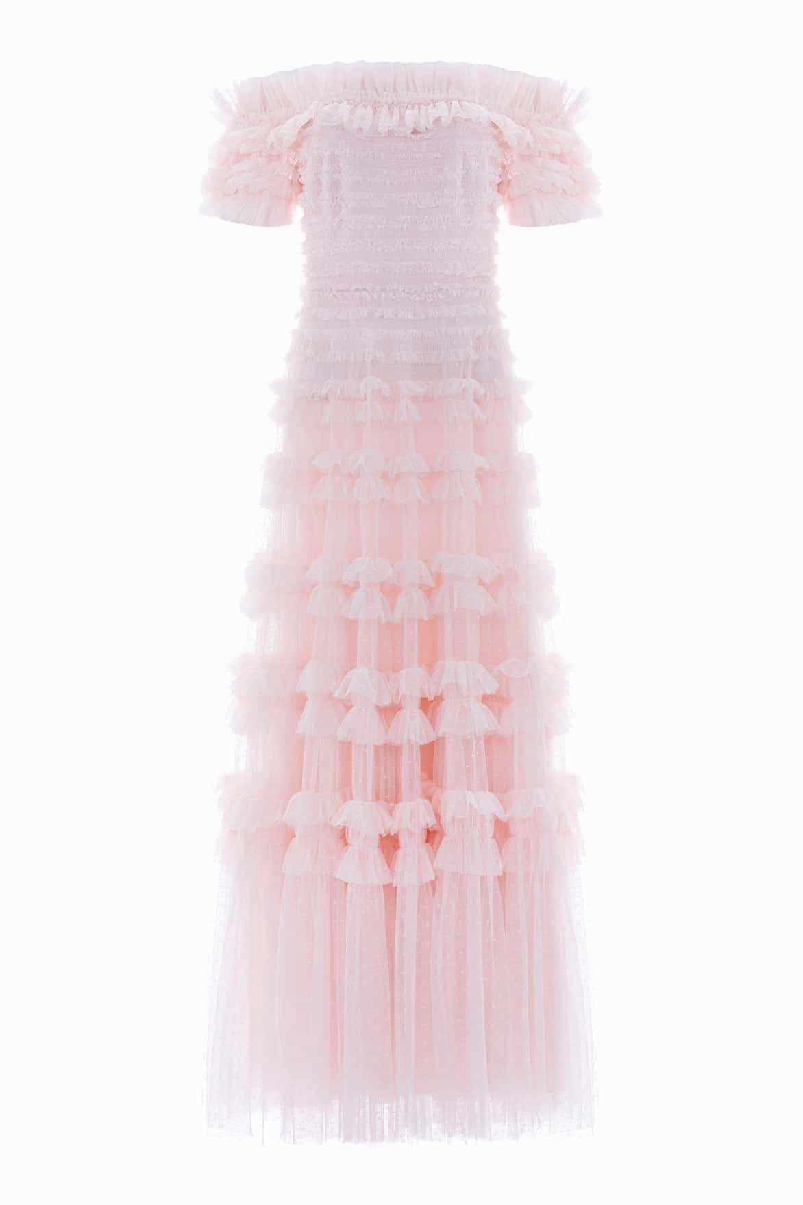 Emerging-Brand Lisette Ruffle Off Shoulder Gown