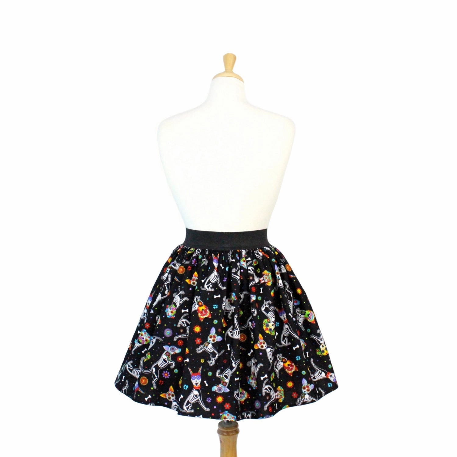Pleated Construction Day of the Dead Dog Pleated Skirt #PS-D331