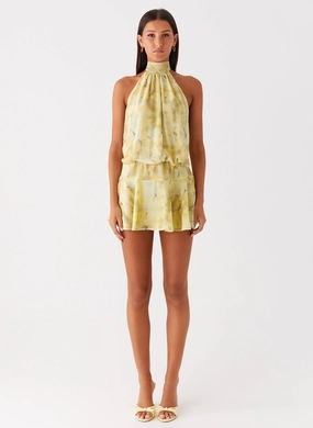 First Date Halter Mini Dress - Yellow Tie Dye