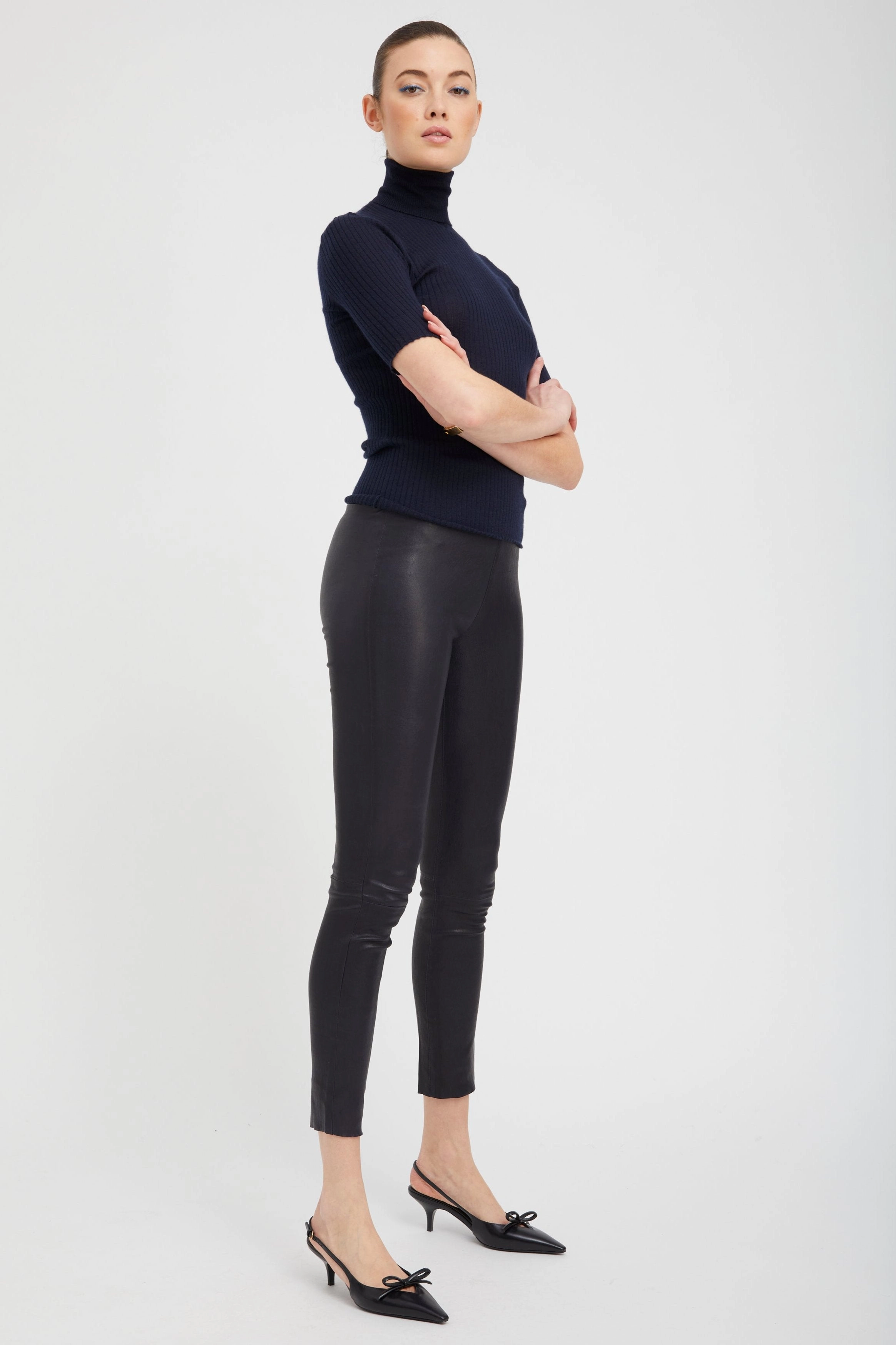 Sweat Wicking For Adults Pilates Session Navy Leather Ankle