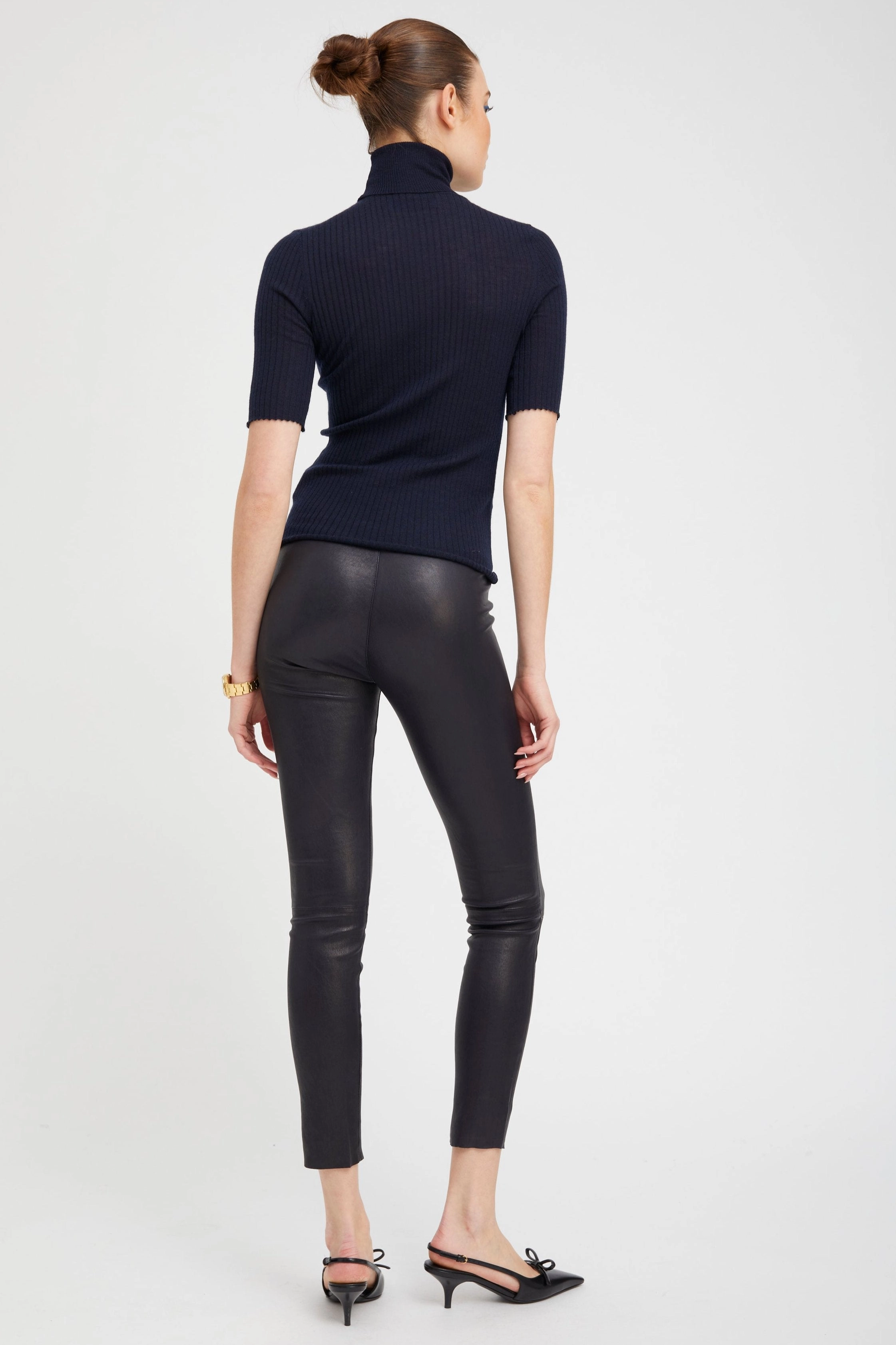 Navy Leather Ankle Adjustable Drawcord