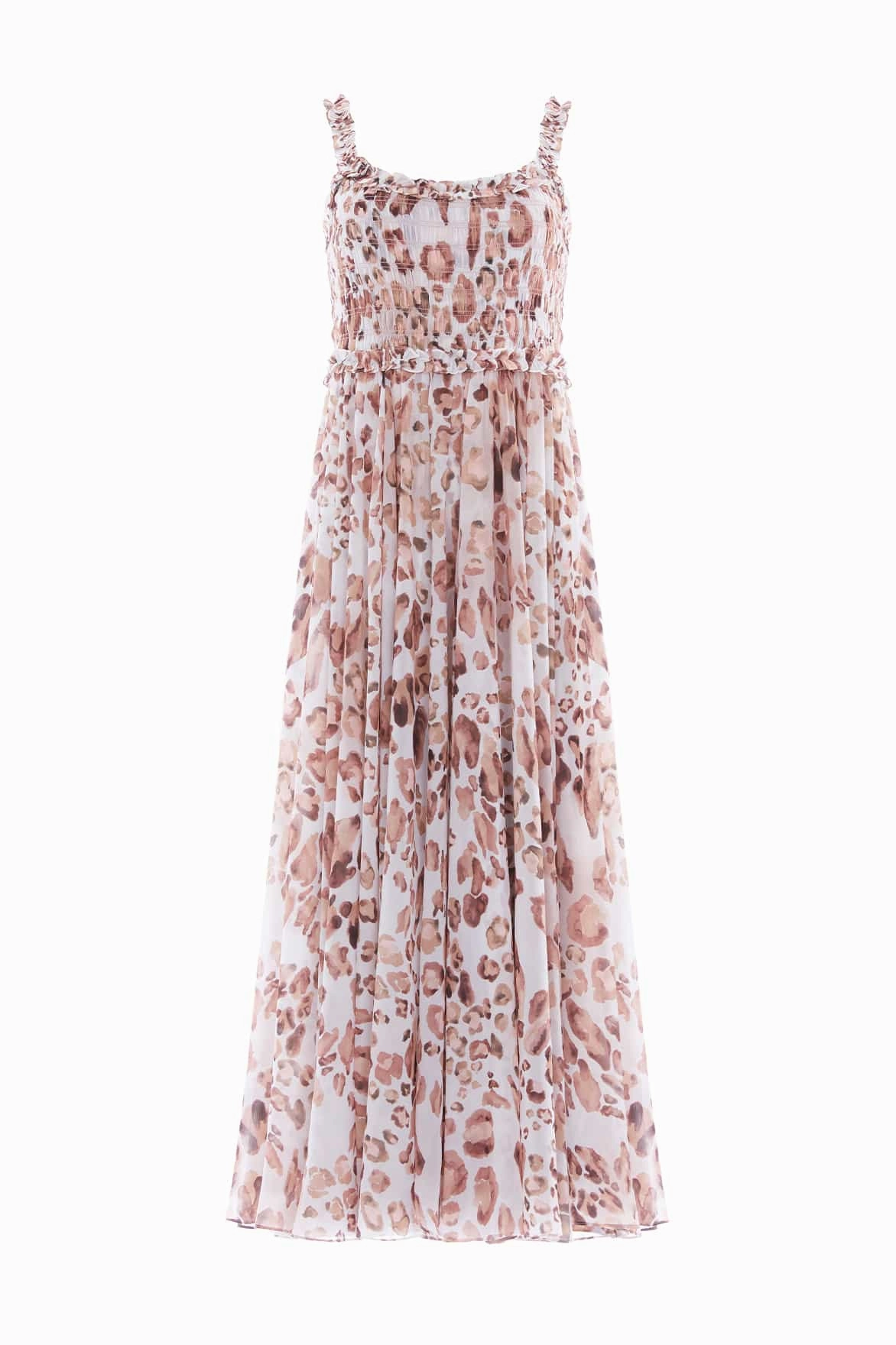 TaglessDesign Chic Layers Leopard Chiffon Smocked Cami Ankle Gown