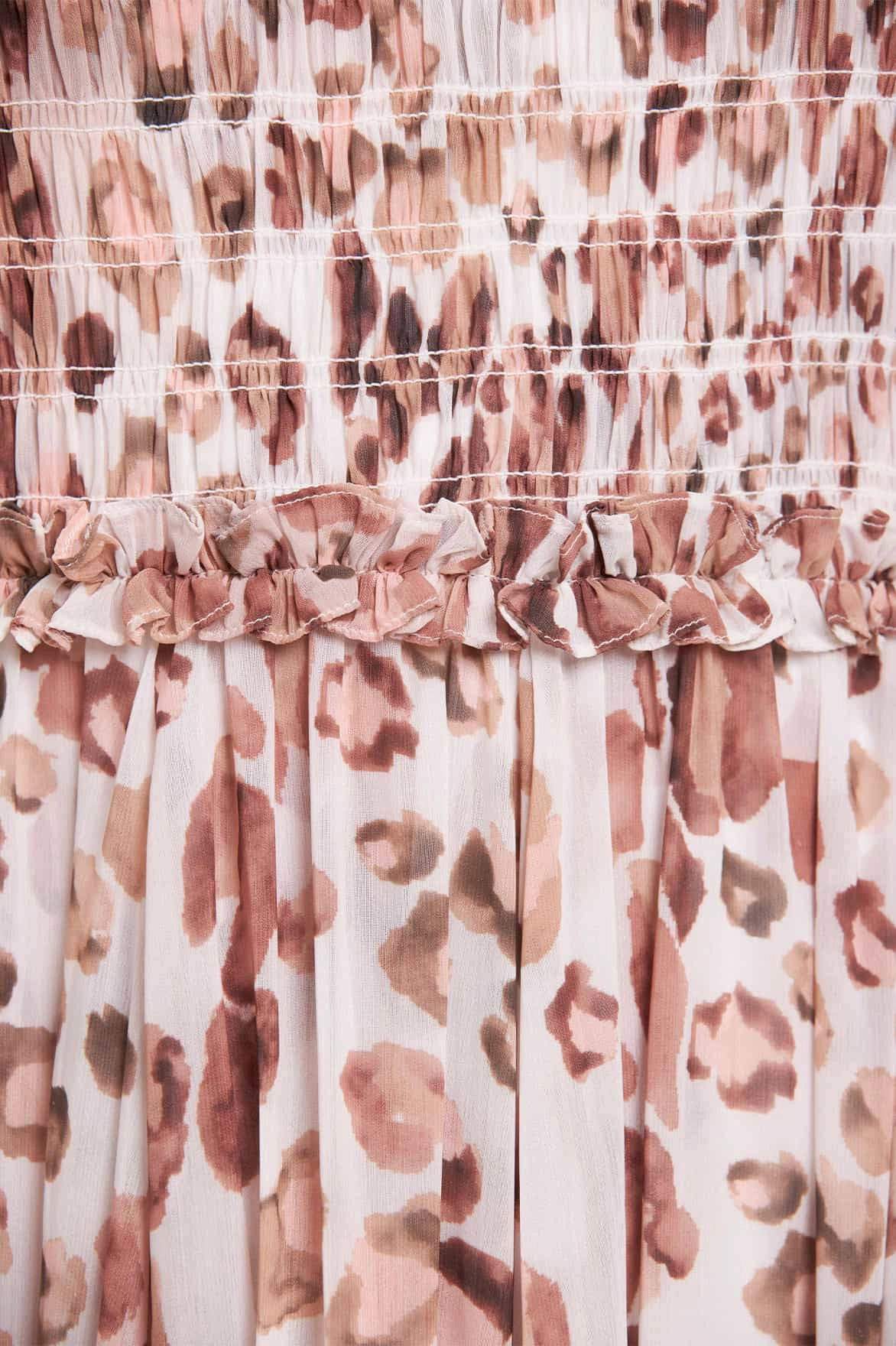 Breathable Layering Glossy-Finish Leopard Chiffon Smocked Cami Ankle Gown