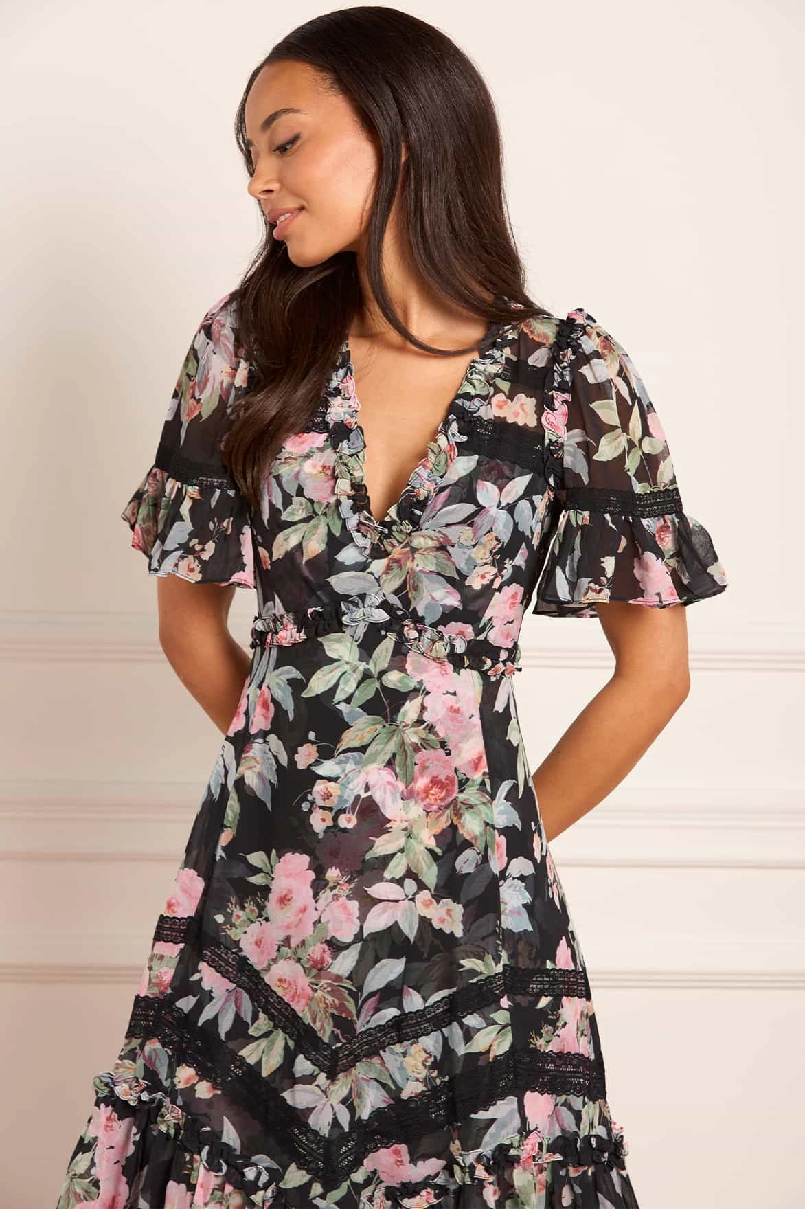 Flattering Look Wear Minimalist fit-and-flare Paradise Garden Sonata Georgette Ballerina Dress