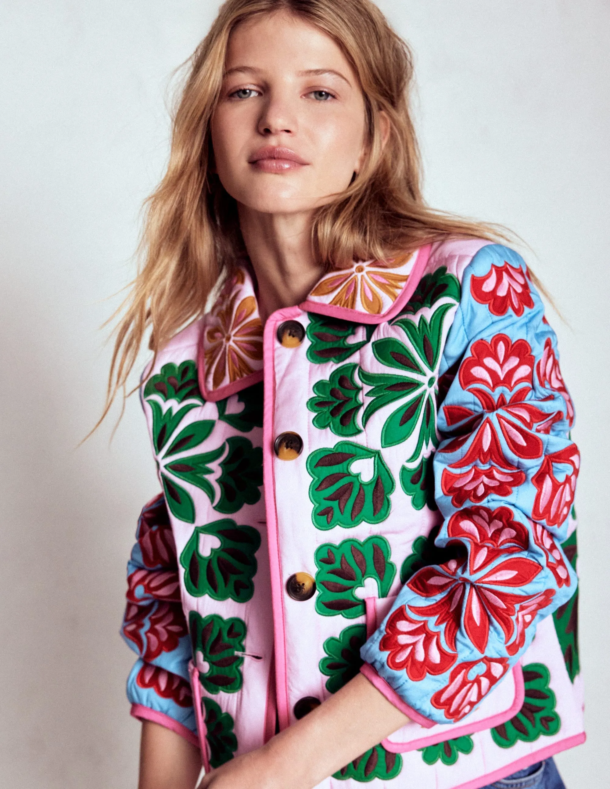 All Season Breathable fabric tech Fitzrovia Embroidered Jacket-Multi Applique