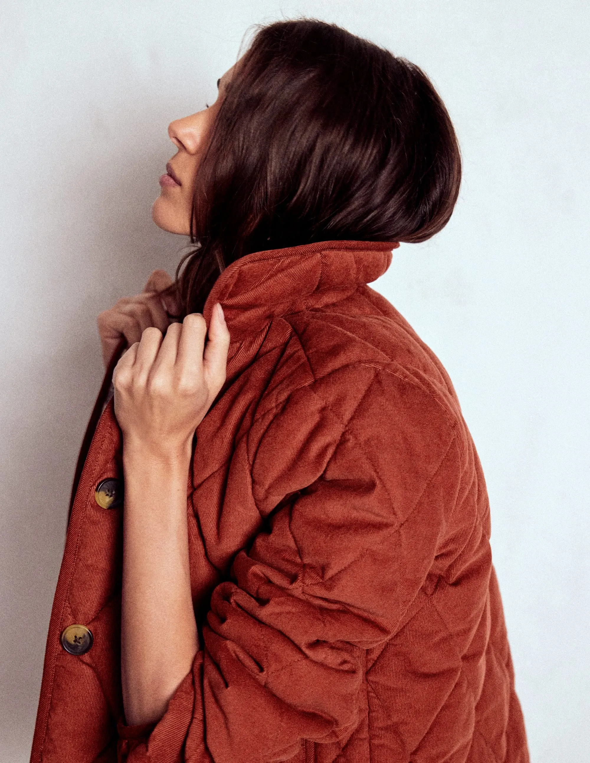 Simple Urban Layer BondedSeams Fitzrovia Quilted Cord Jacket-Fire Brick Red