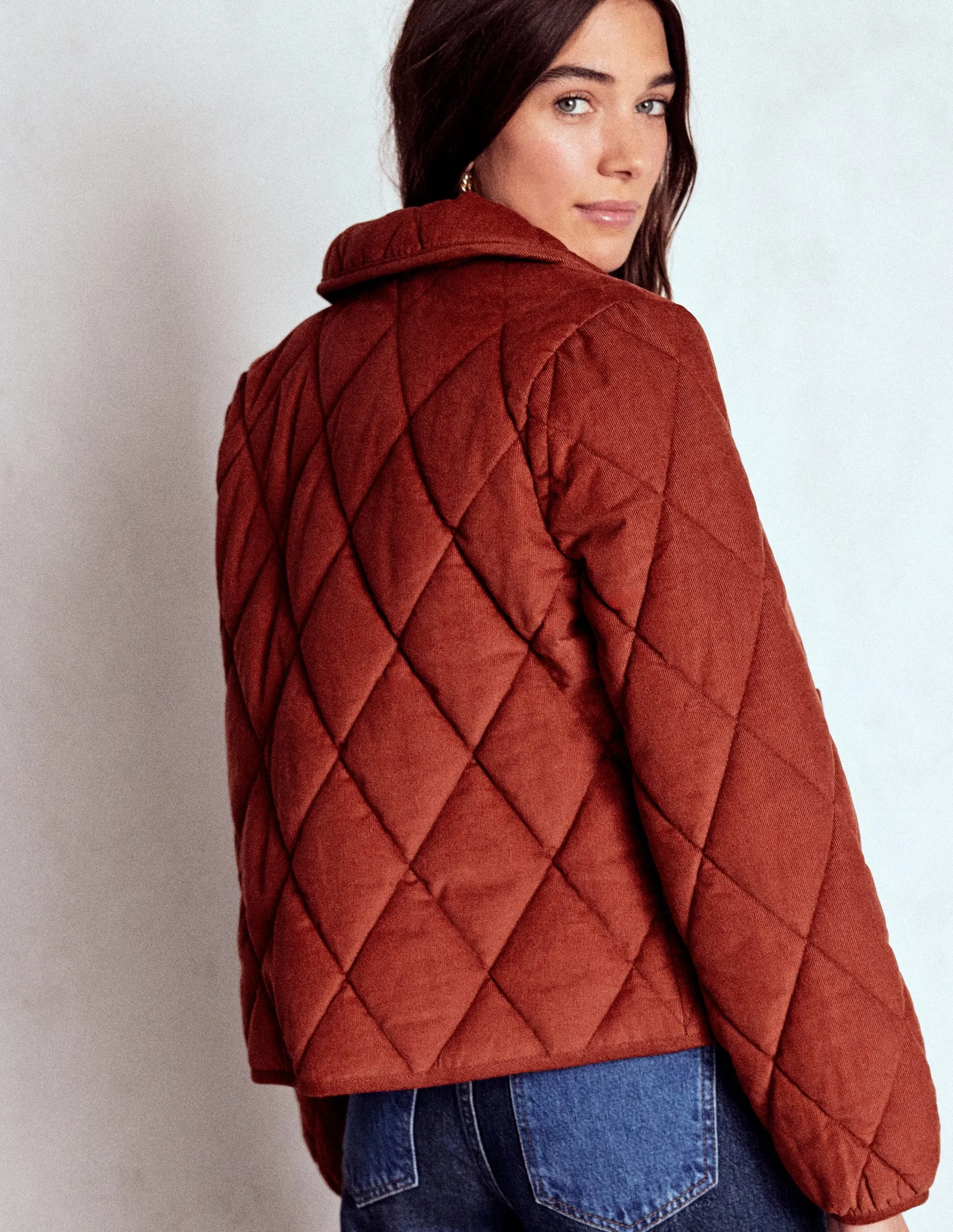 Fitzrovia Quilted Cord Jacket-Fire Brick Red Abrasion Proof Shoulders