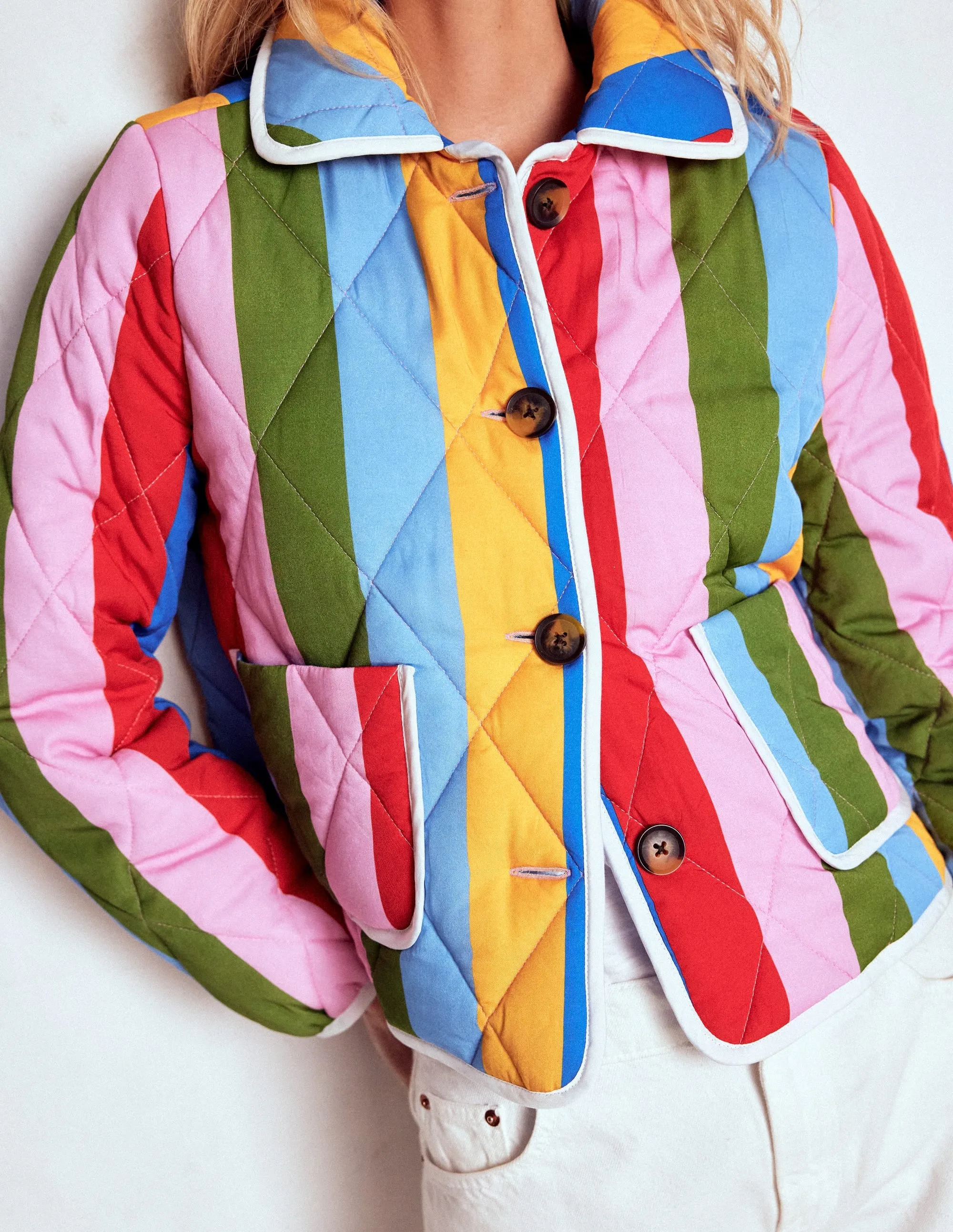 Fitzrovia Quilted Jacket-Rainbow Stripe Changeable Style Flexible Fleece Lining