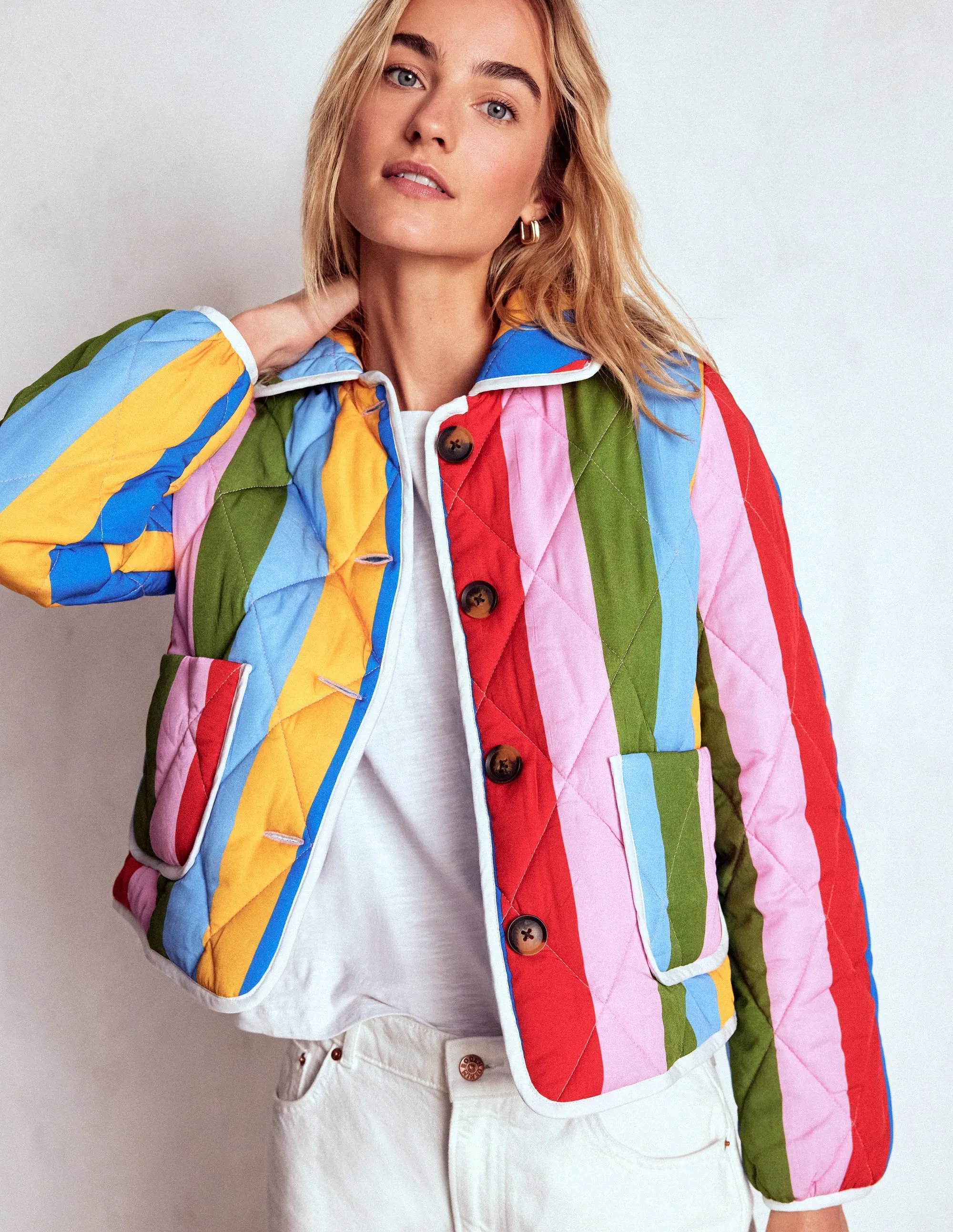 Fitzrovia Quilted Jacket-Rainbow Stripe Wrinkle resistant fabric