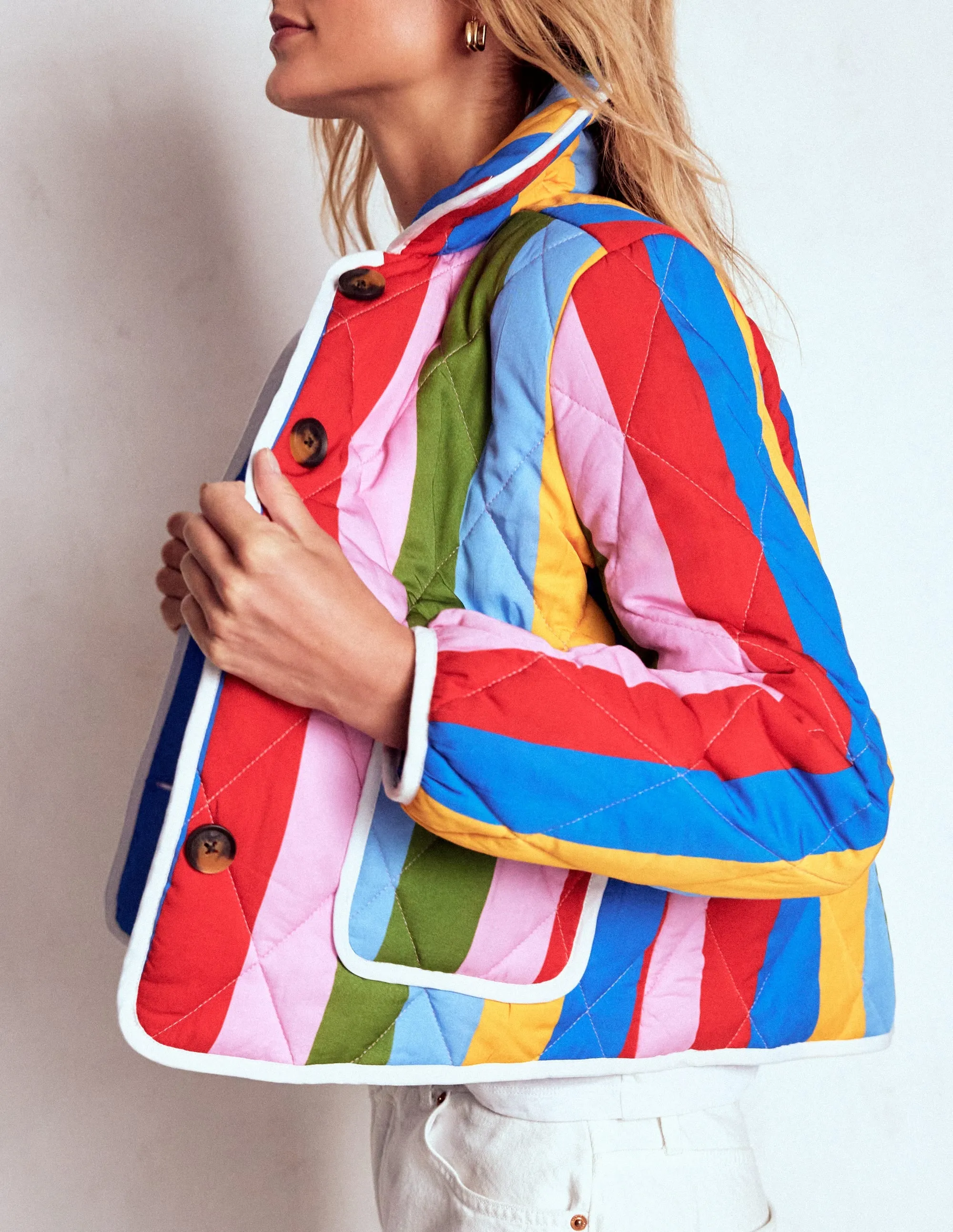 Fitzrovia Quilted Jacket-Rainbow Stripe Multi Pocket Design