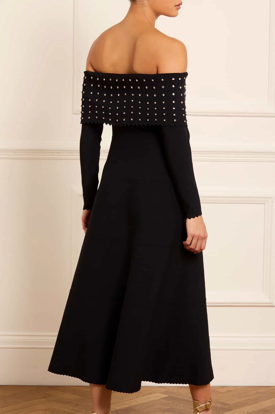 Sleek Flex Embellished Bardot Knit Gown