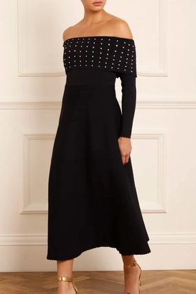 Embellished Bardot Knit Gown Flattering Design Wear Workwear Comfort