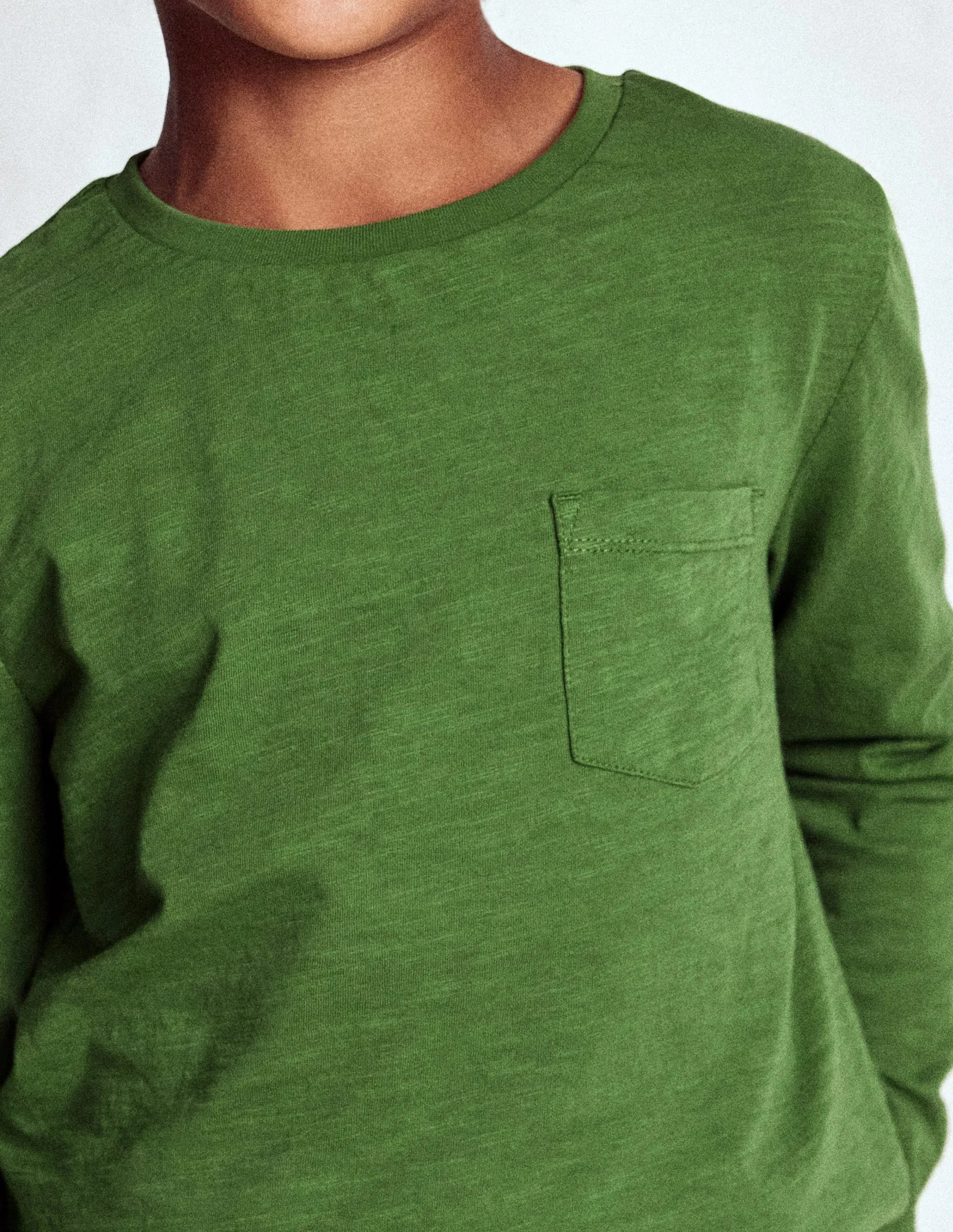 Drop Shoulder Everyday Long Sleeve T-Shirt-Broccoli Green
