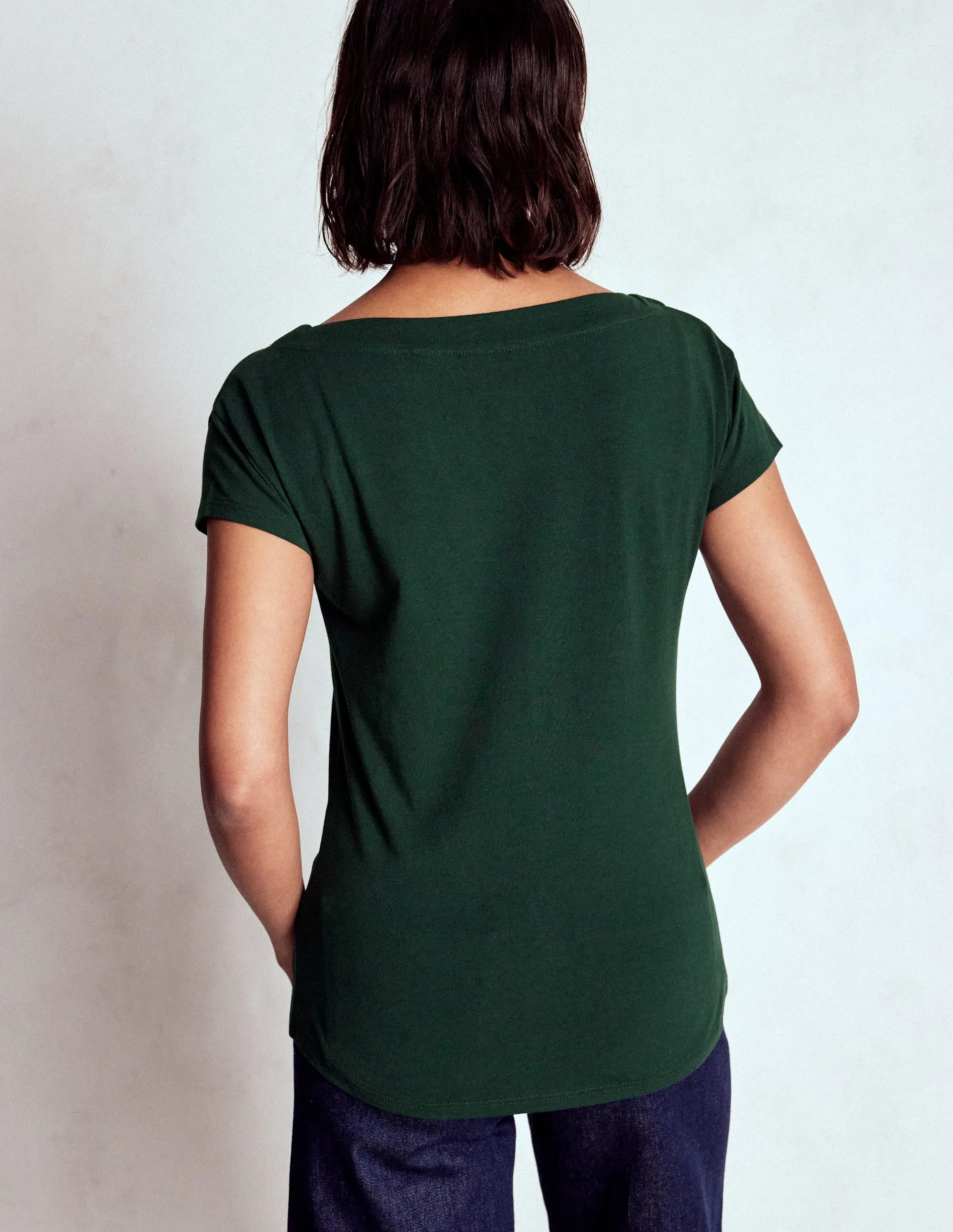 Supersoft Boat Neck T-Shirt-Green Pine MinimalistStyle