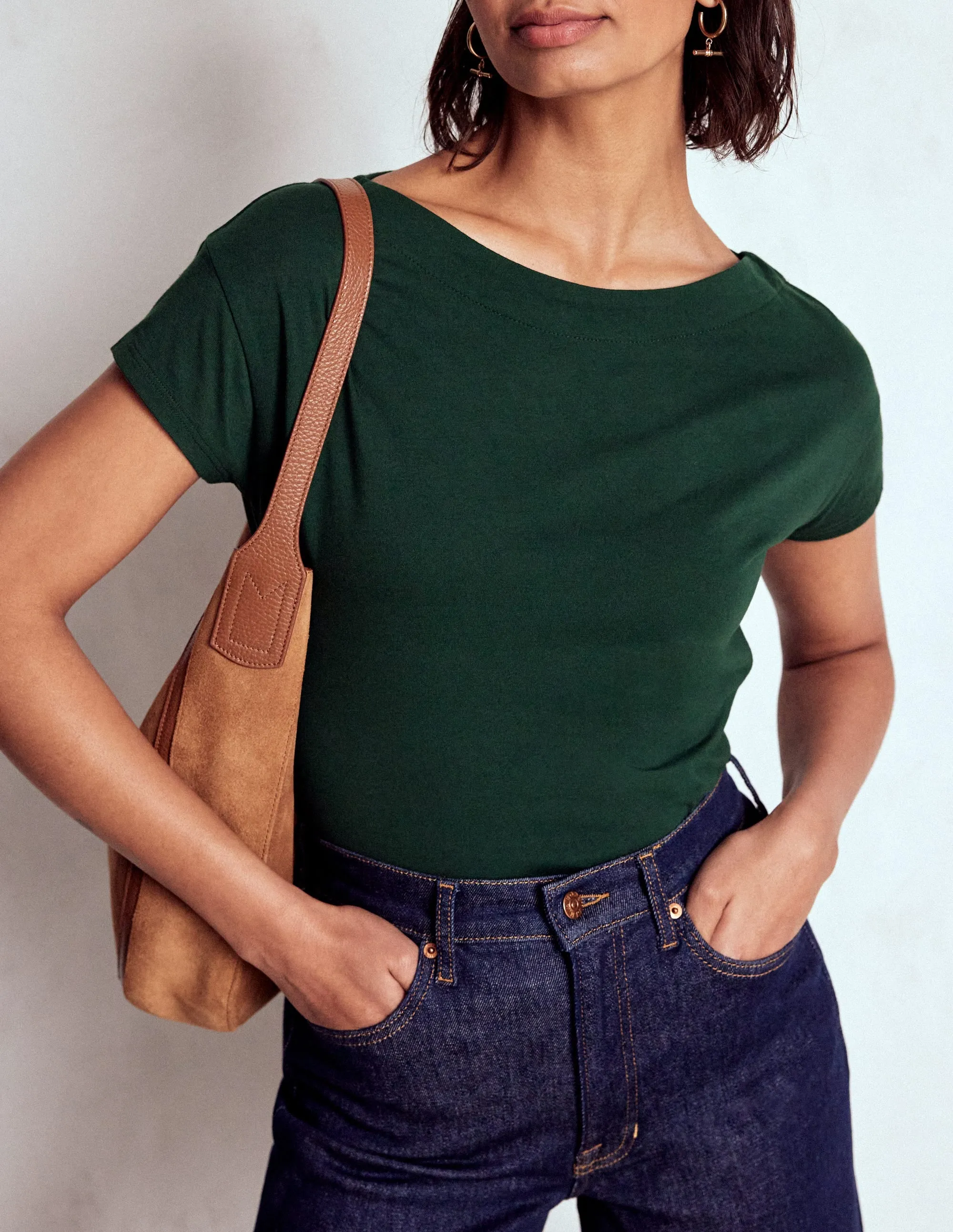 Bonded Seam Innovation Supersoft Boat Neck T-Shirt-Green Pine