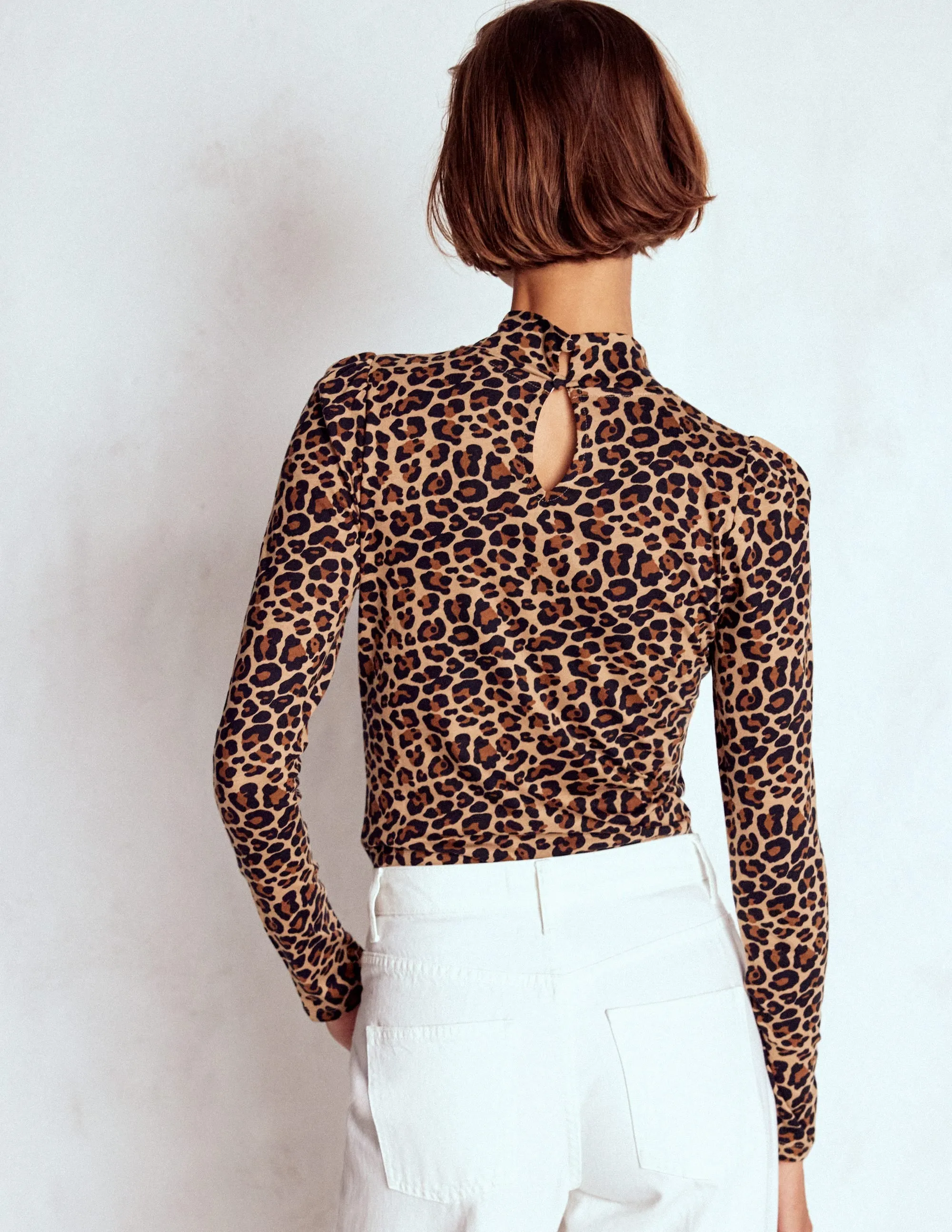 Puff Shoulder Jersey Top-Multi, Cheetah Pop AntiStaticFinish Reinforced Hem