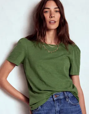 Cotton Puff Sleeve T-Shirt-Safari Green Neutral Tone Palette Stay Cool Technology