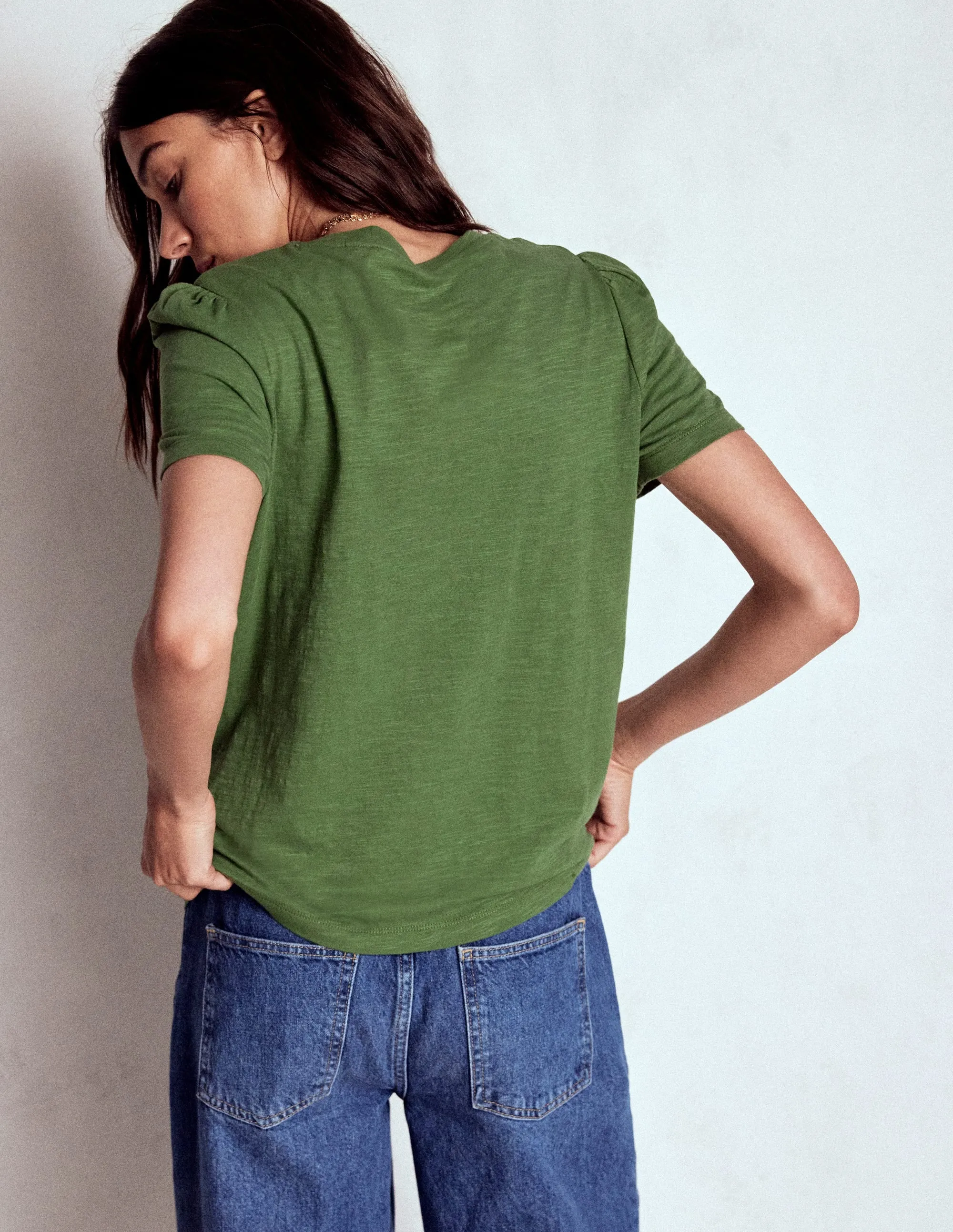 Moisture Wicking Technology Cotton Puff Sleeve T-Shirt-Safari Green