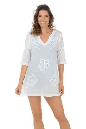 Minimalist Styling Embroidered Palms Cotton Tunic Cover-Up
