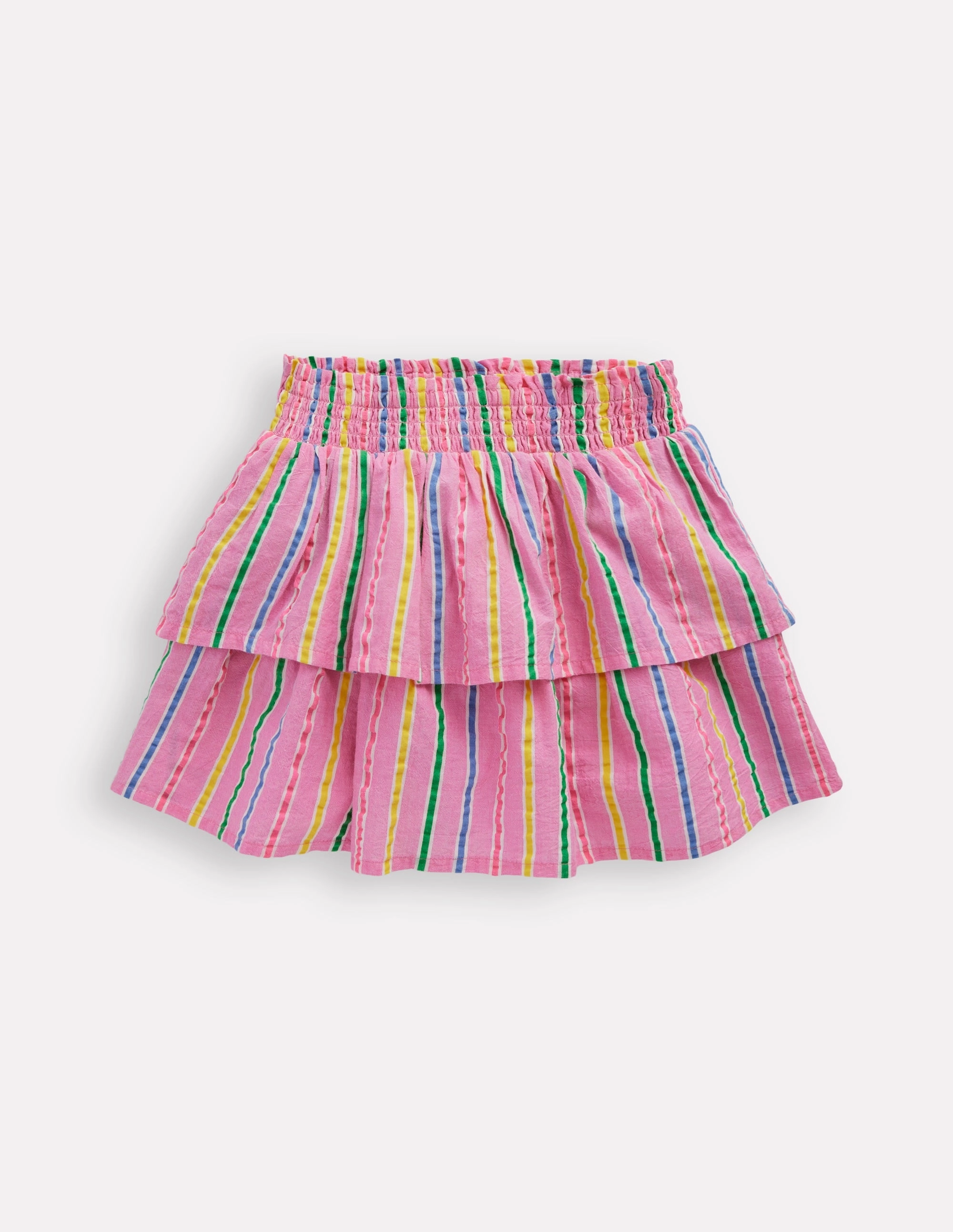 Travel Ease Tiered Woven Skirt-Pink Multi Stripe