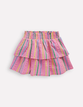 Striped Design quick dry Tiered Woven Skirt-Pink Multi Stripe