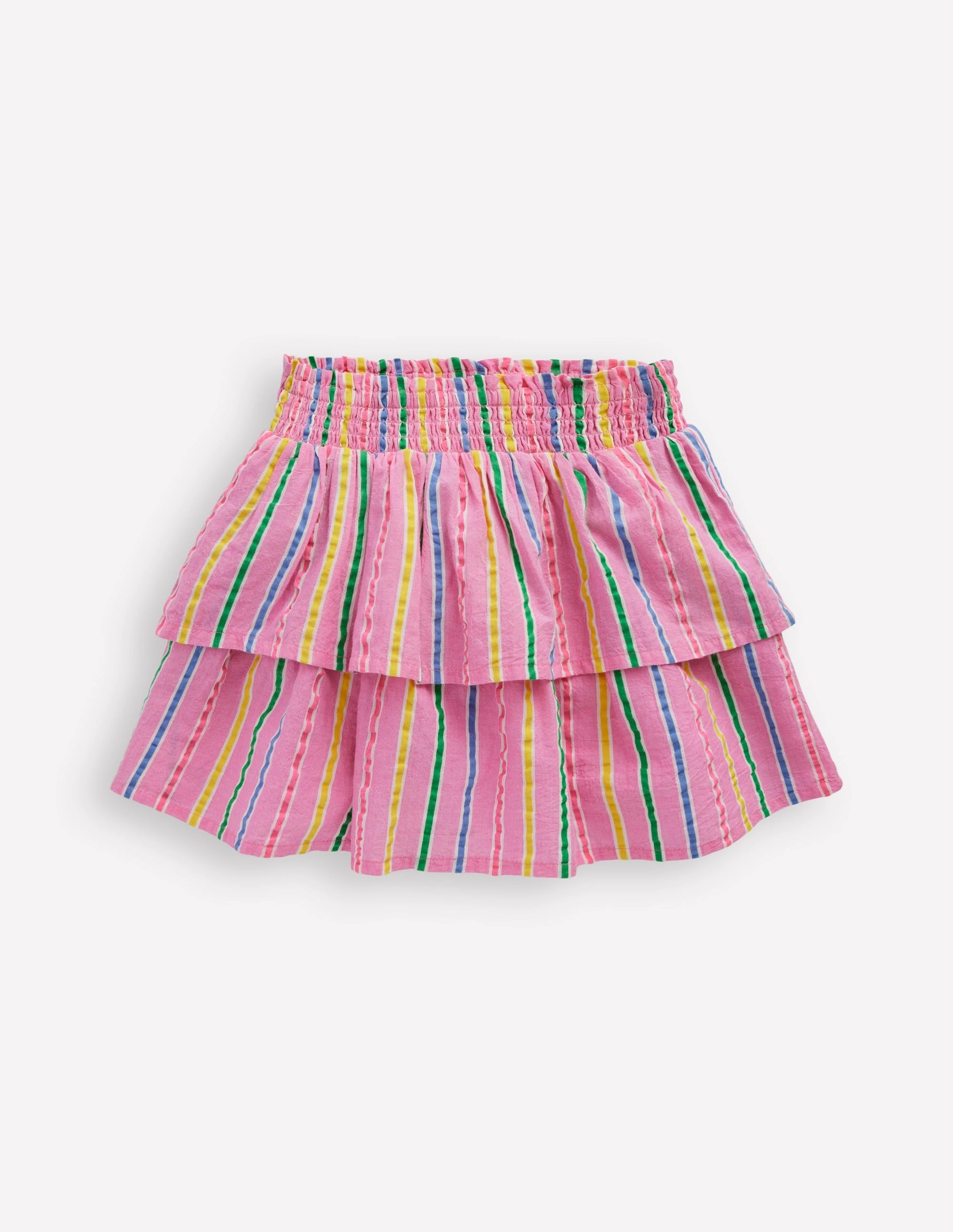 Striped Design quick dry Tiered Woven Skirt-Pink Multi Stripe