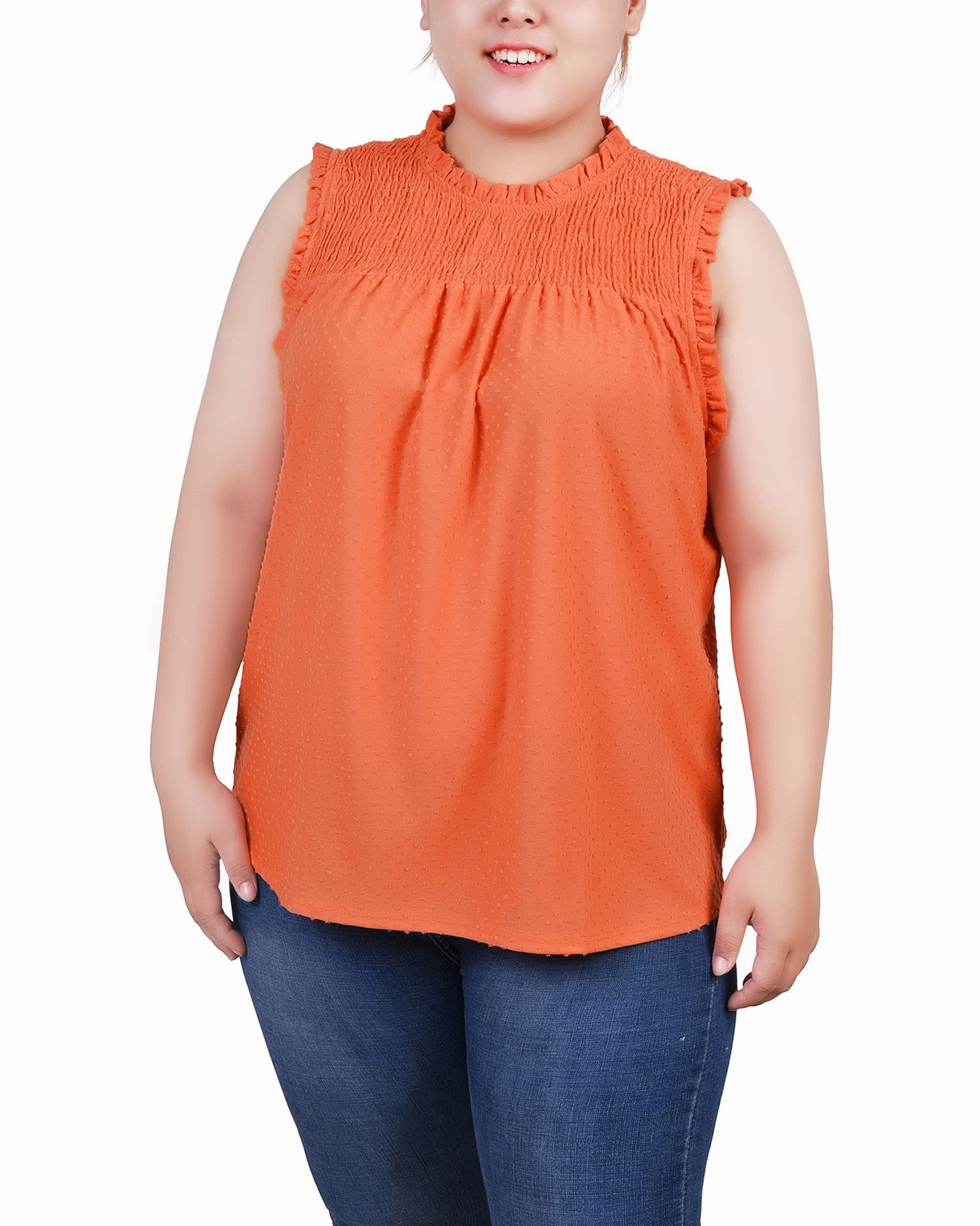 ZeroWasteProduction Plus Size Sleeveless Yoke Top With Ruffles