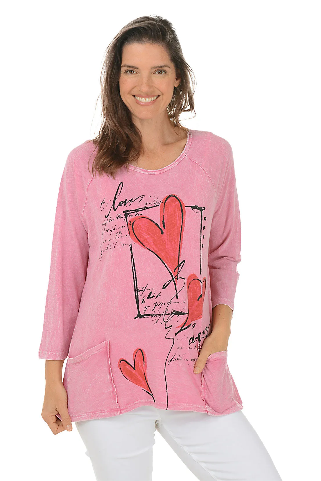 Lightweight Layering Option Flirt Mineral Wash Double Pocket Knit Top