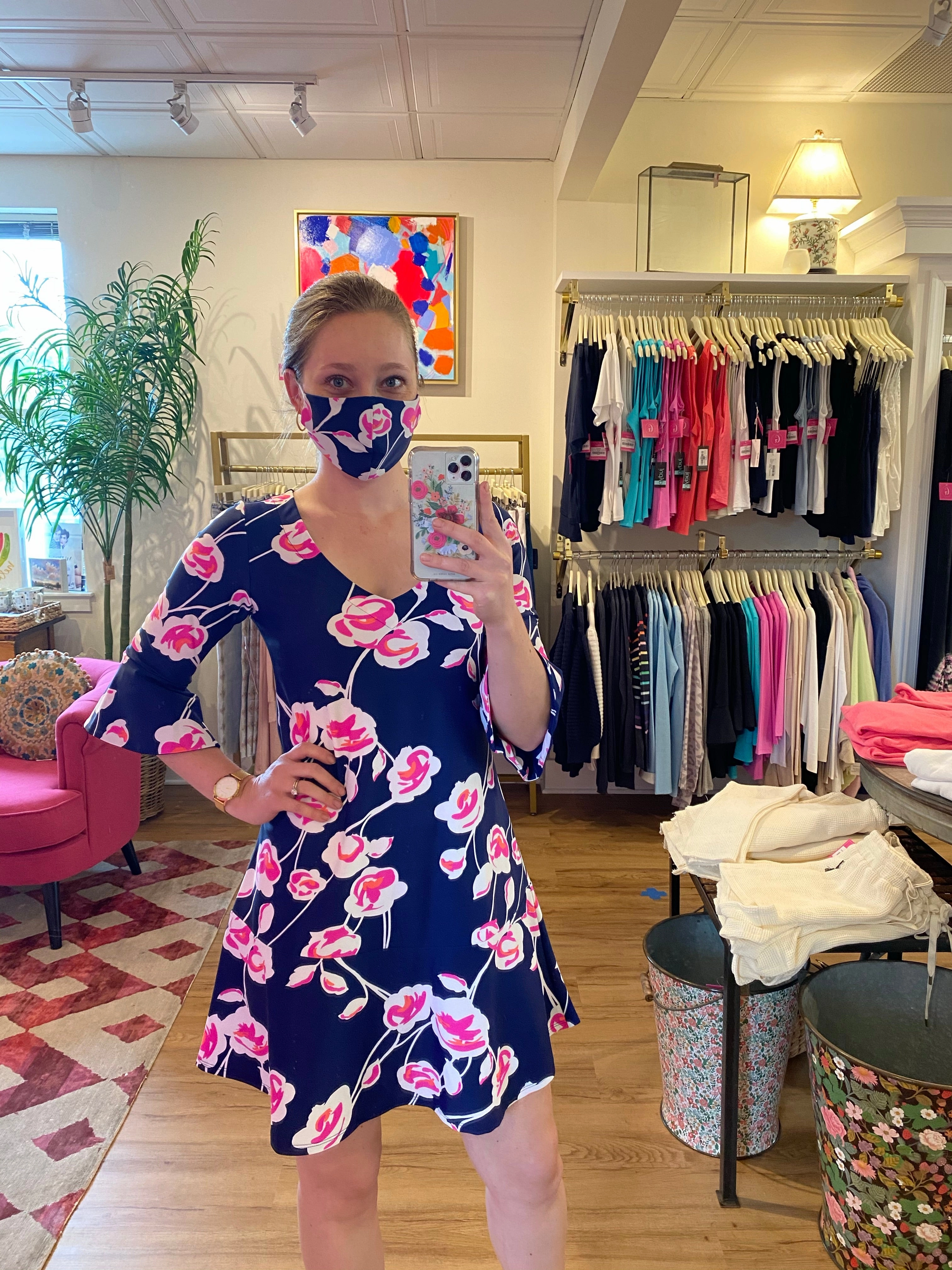 Day Magic Flirty Dress Navy Cloud Flower