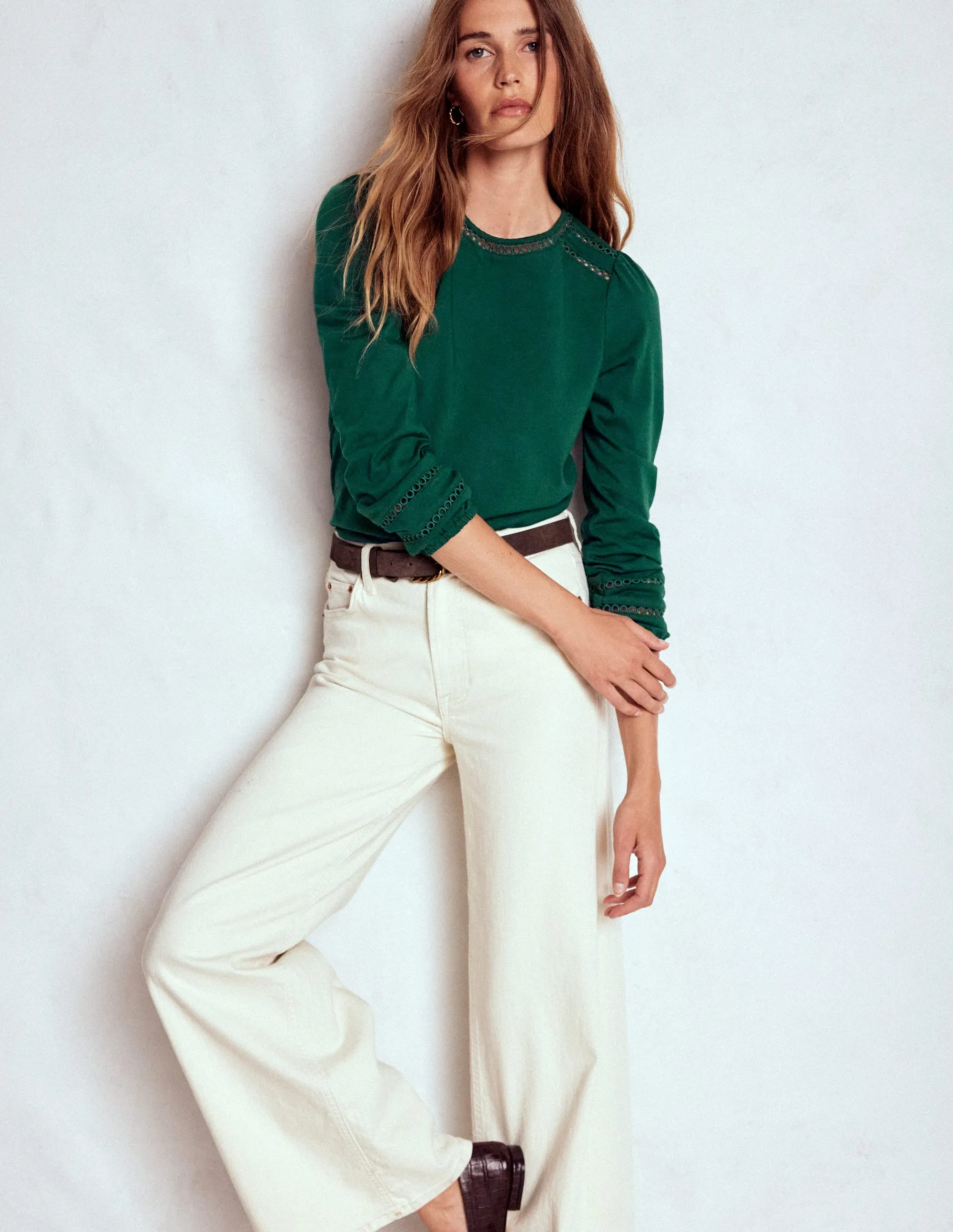 Ribbed Trims Flo Trim Detail Top-Emerald Night