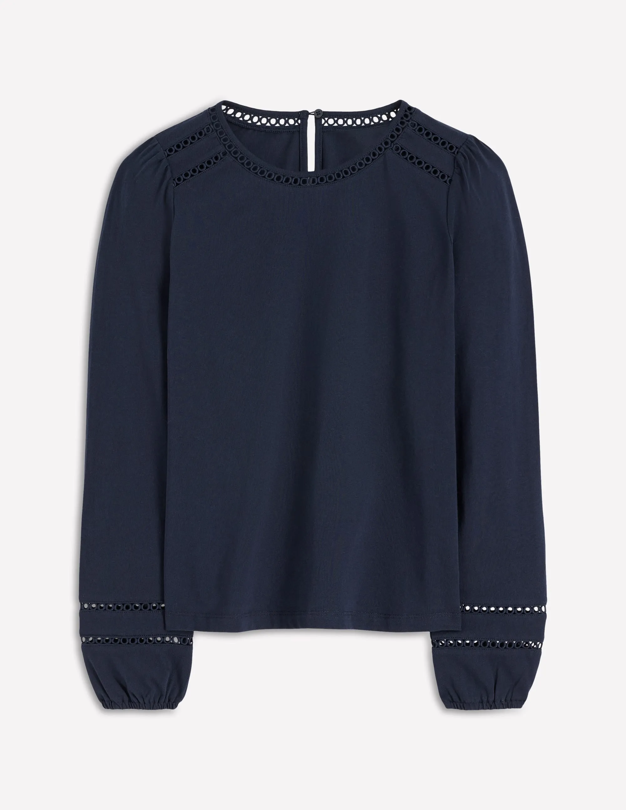 High Collar Protection Design Friction Resistant Edges Flo Trim Detail Top-Navy