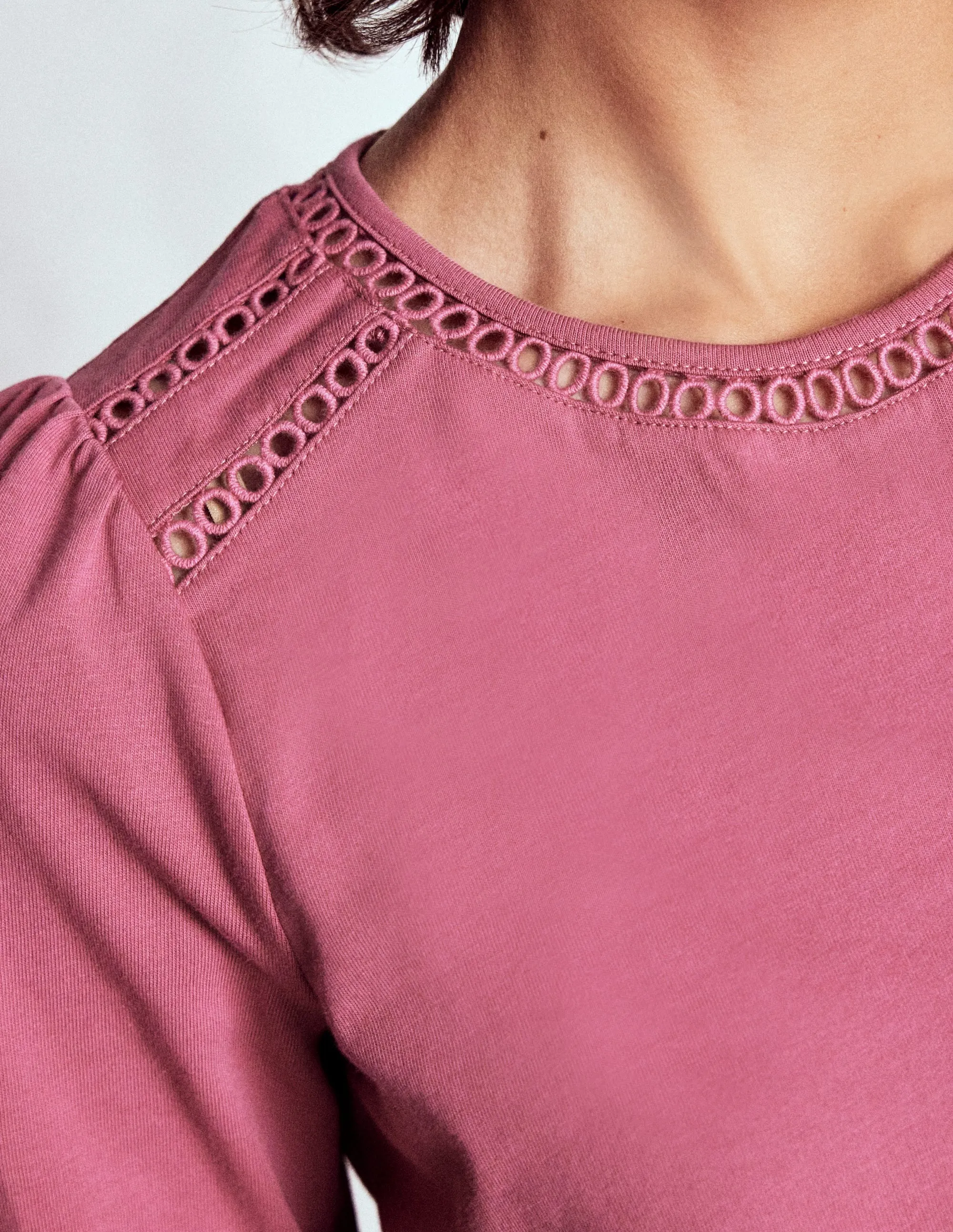 BuiltInLayer Ethically Sourced Yarn Flo Trim Detail Top-Pink Heather