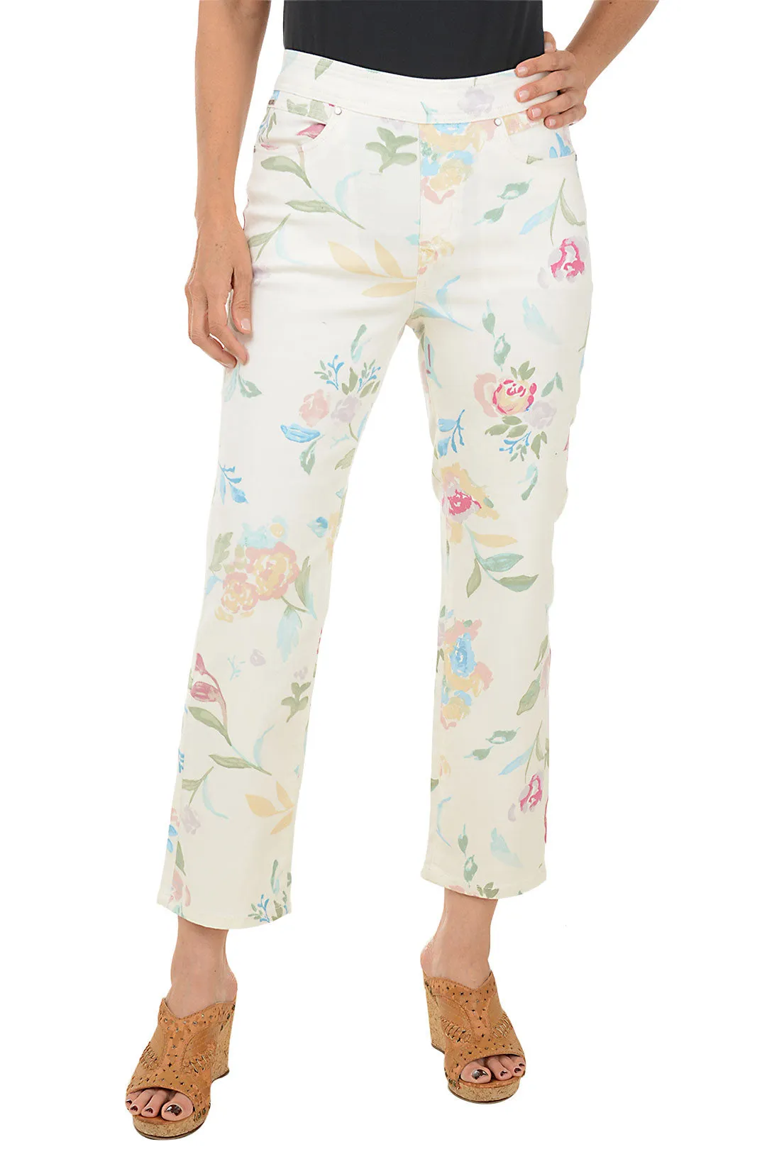 WaterRepellentCoating Everyday Comfort Wear Floating Flowers Libby Denim Crop Pant