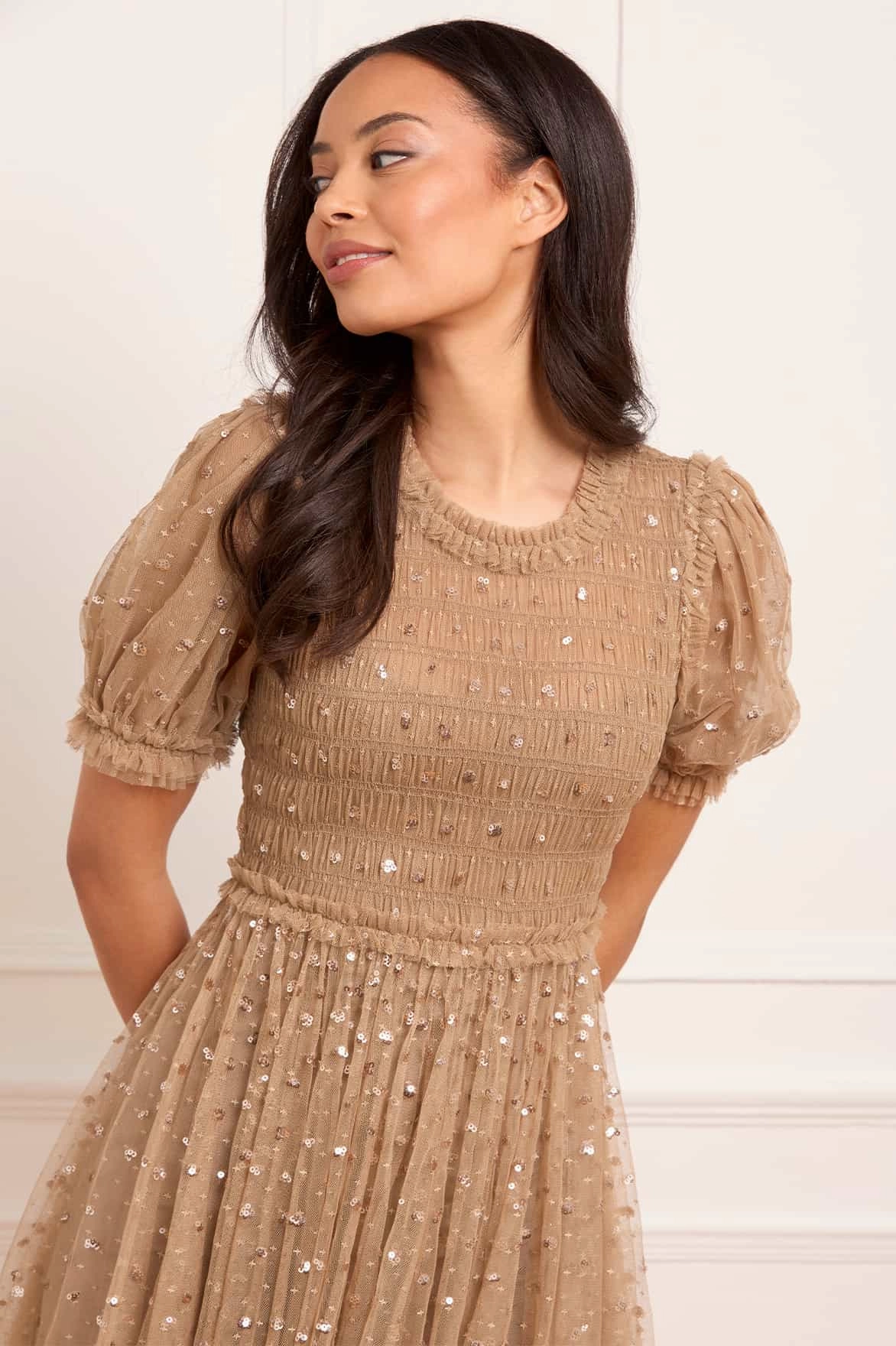 Cold-Shoulder Sequin Giselle Smocked Ballerina Dress