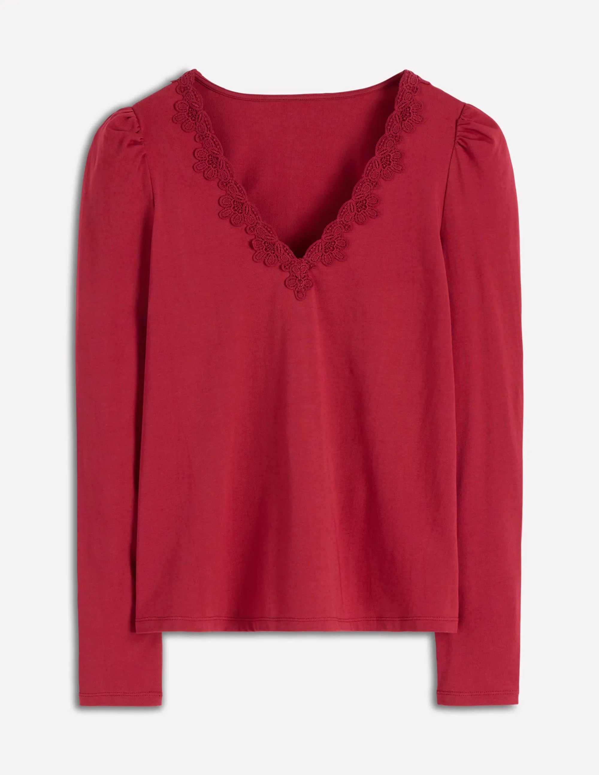 Soft Knit Chic Style Flora Lace V-neck Top-Burgundy Red