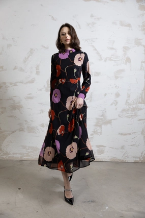 Satin-Edge Flora Maxi Dress