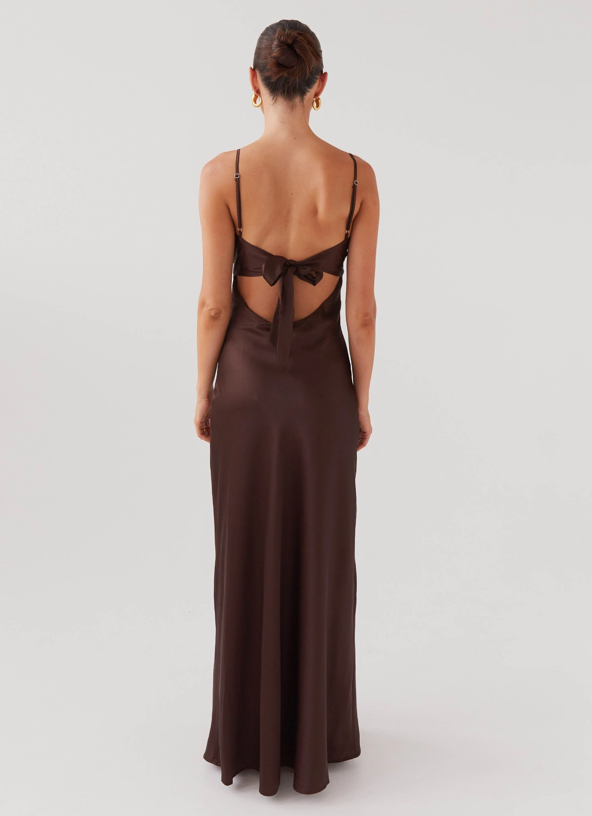 Flora Satin Maxi Dress - Chocolate