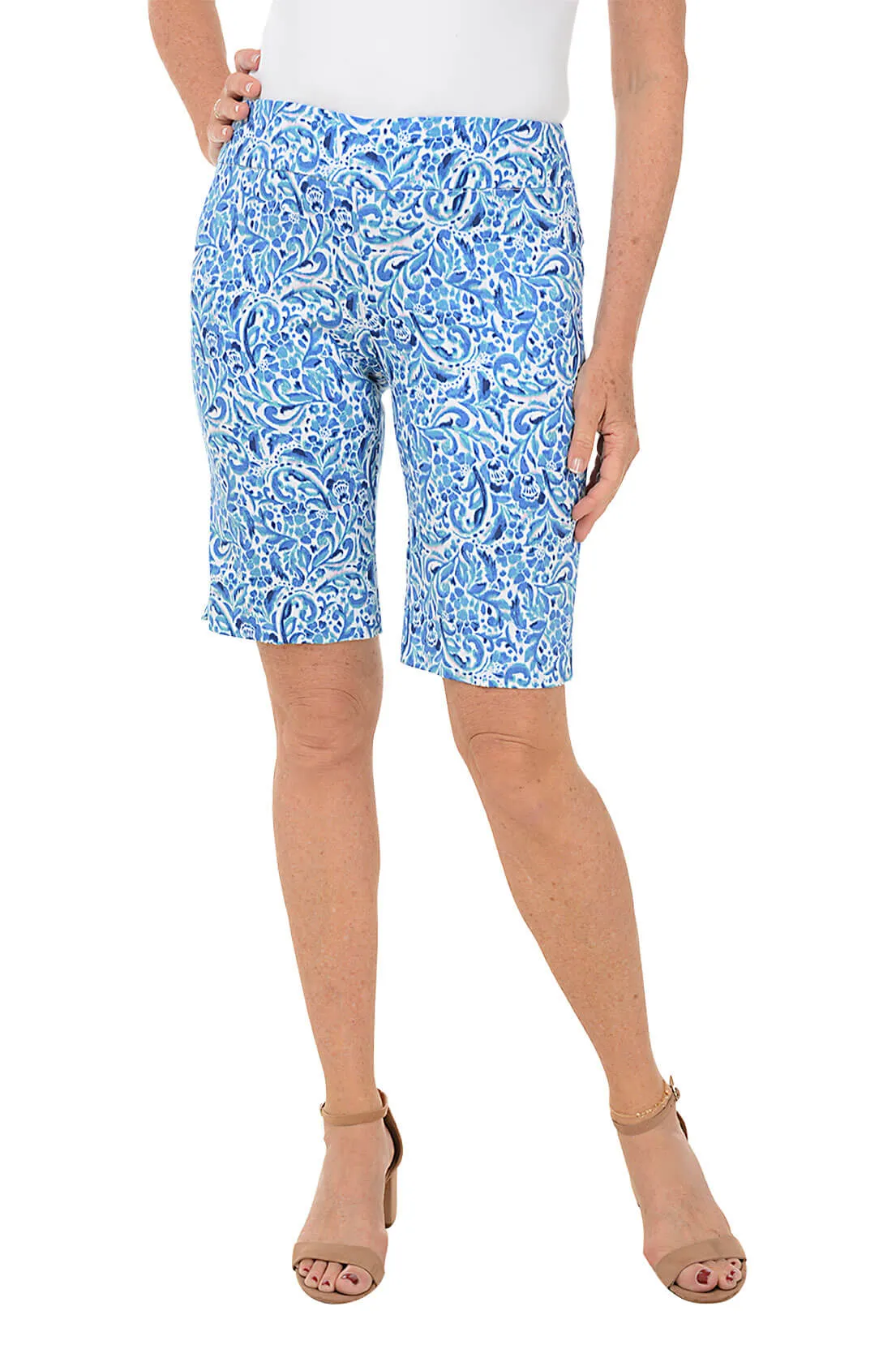 Casual Active Cool Weather Floral Nebulas Pull-On Bermuda Short