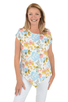 Everyday Style Floral Pointed Hem Cap Sleeve Tee