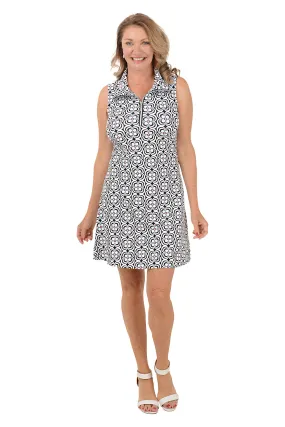 Lace Ease Black Optical Daisy UPF50  Sleeveless Dress