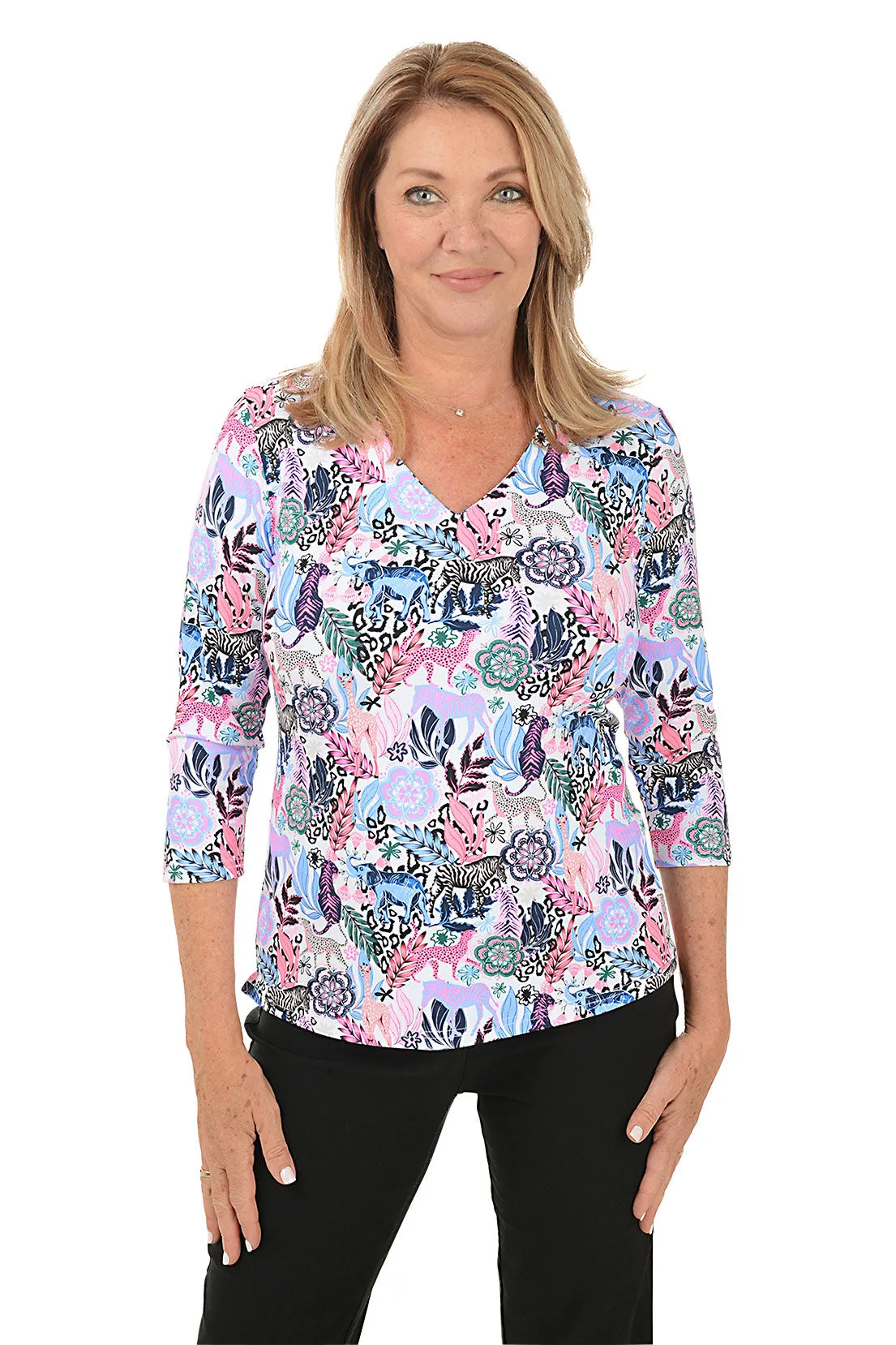 Floral Safari UPF50  V-Neck Top Casual Tank