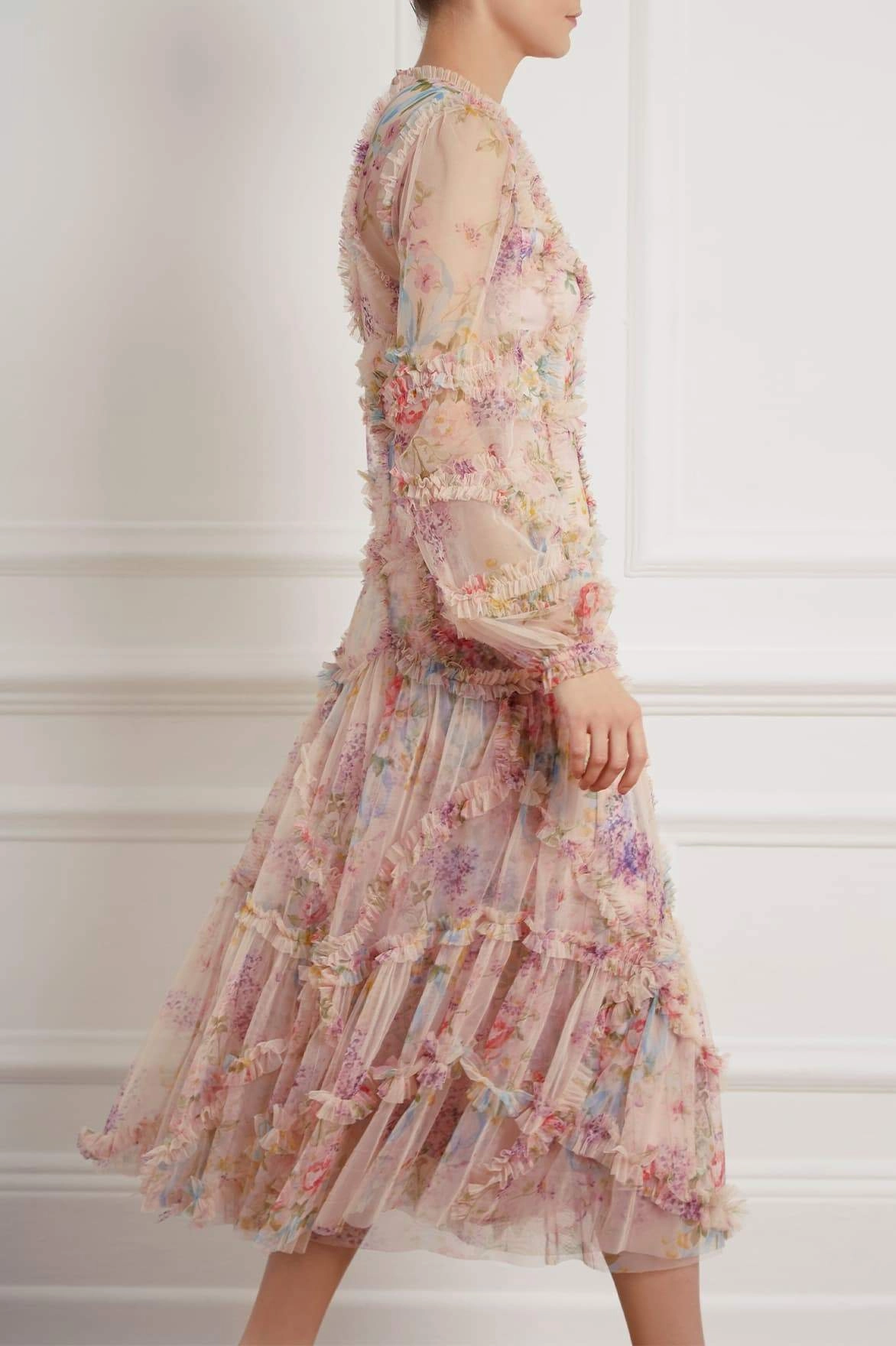 Floral Diamond Ruffle Ballerina Dress Country View