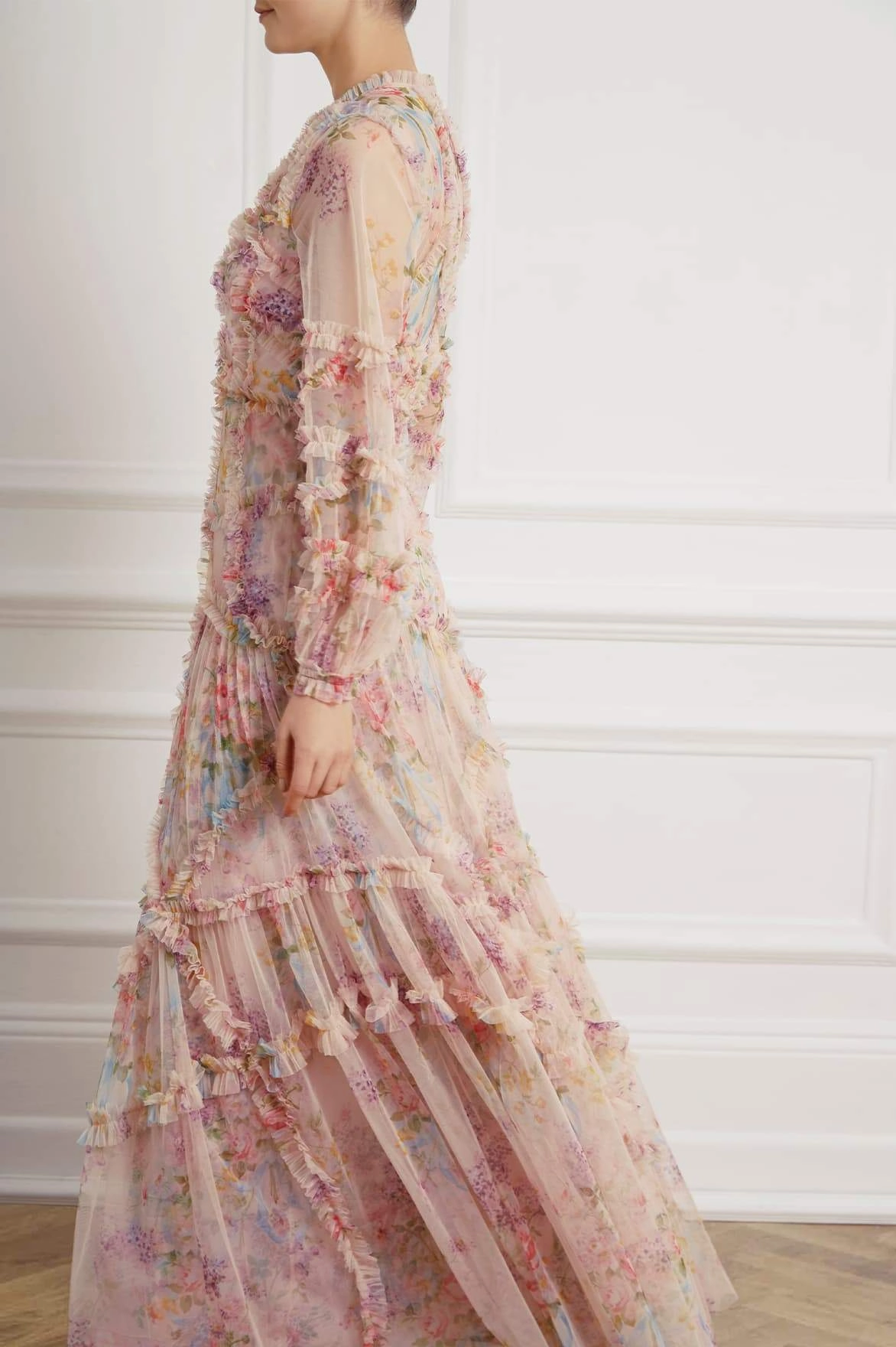 Floral Diamond Ruffle Gown Light Soft