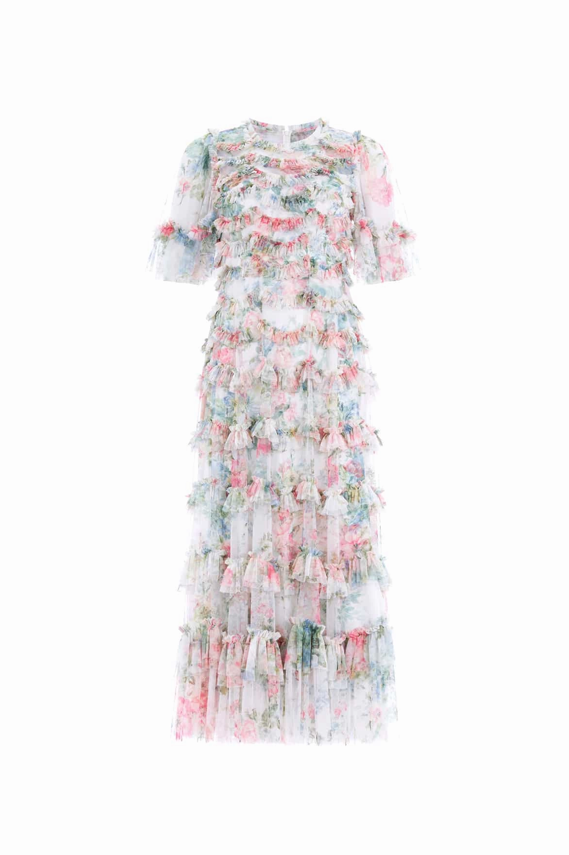 Soft Motion ElasticWaistband Floral Romance Round Neck Ballerina Dress