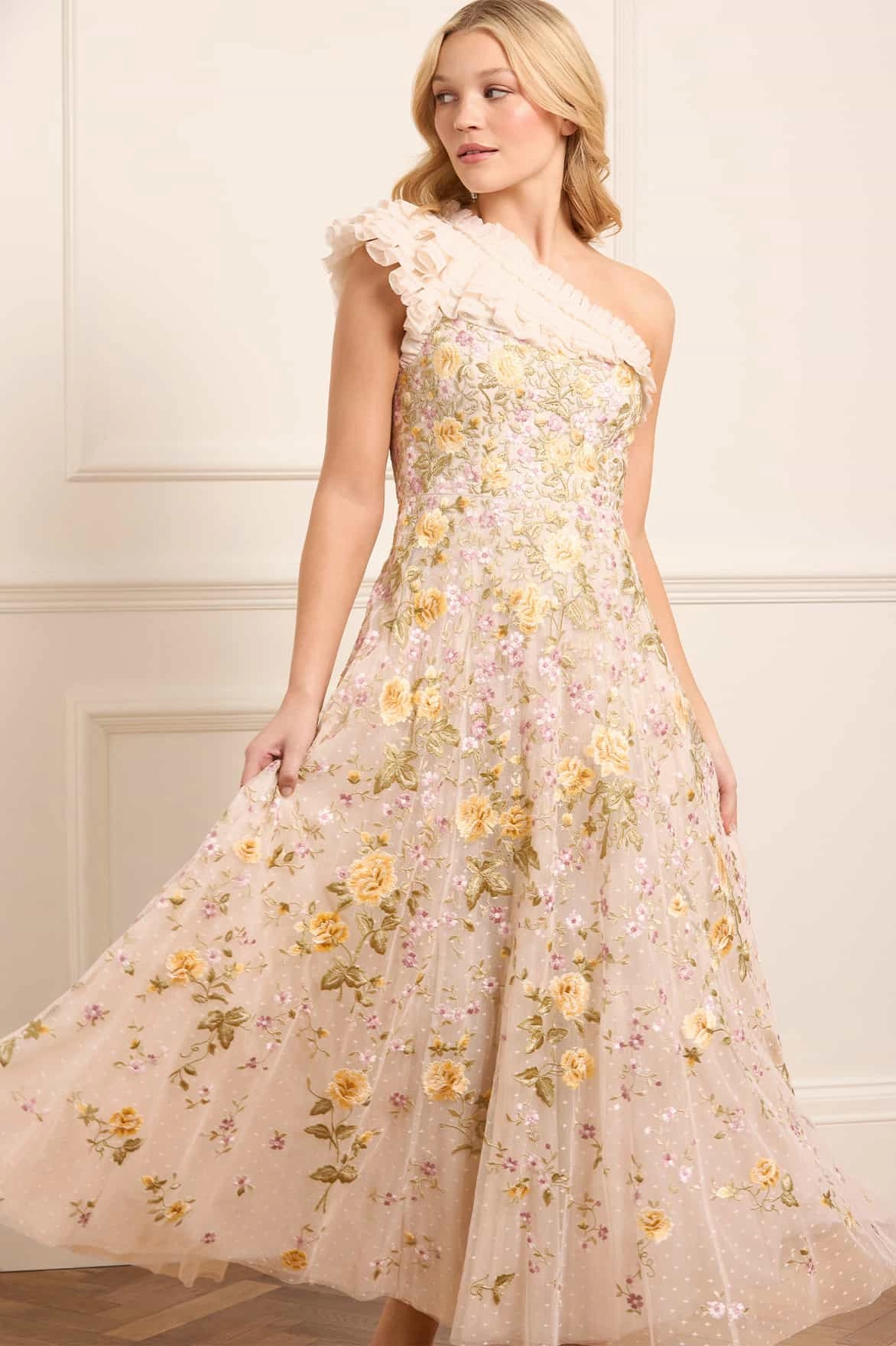 Florine One-Shoulder Ankle Gown SustainableCotton Cool Undertone