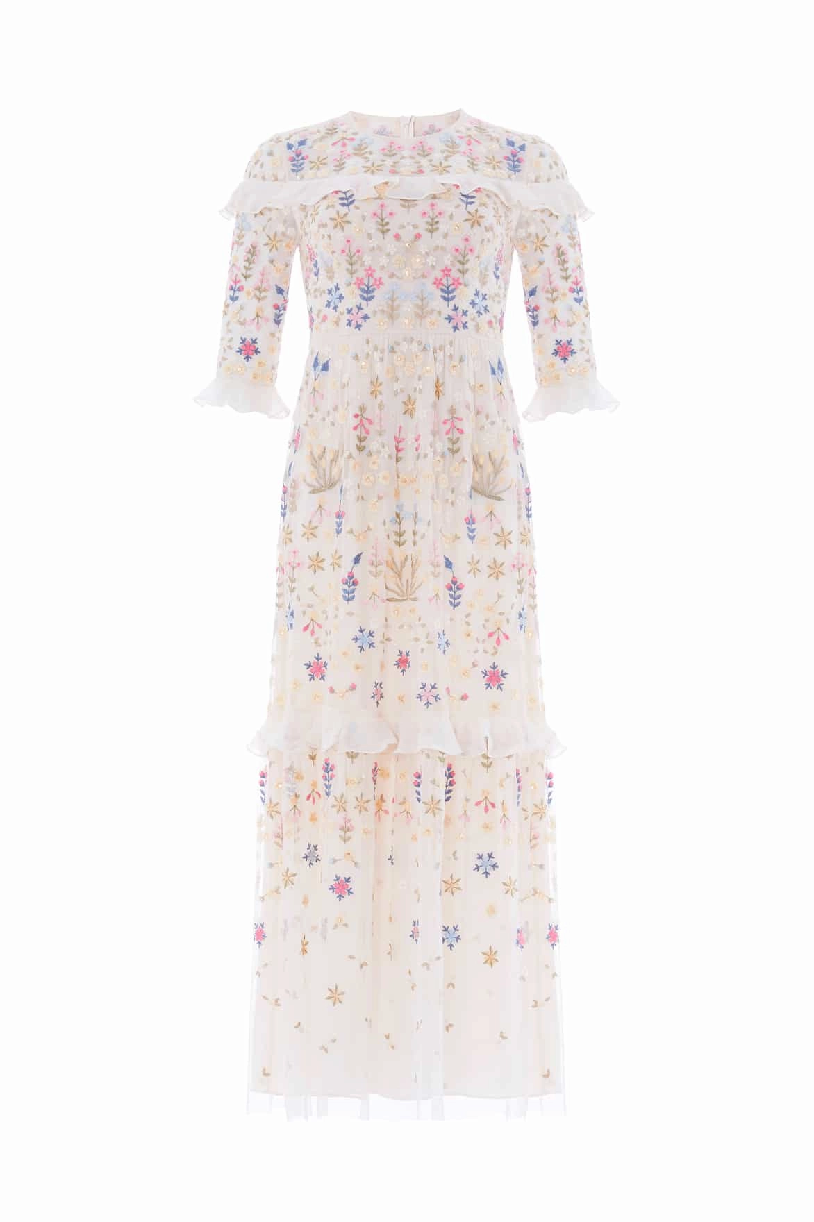 Flowerbed Embroidery Ankle Gown Light Outfit