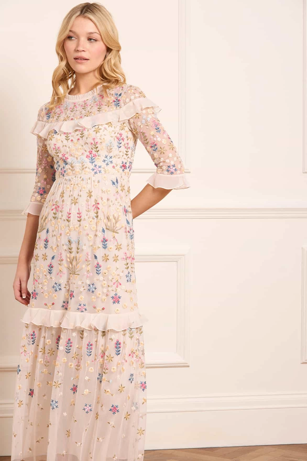 Casual Smart Breathable Flowerbed Embroidery Ankle Gown
